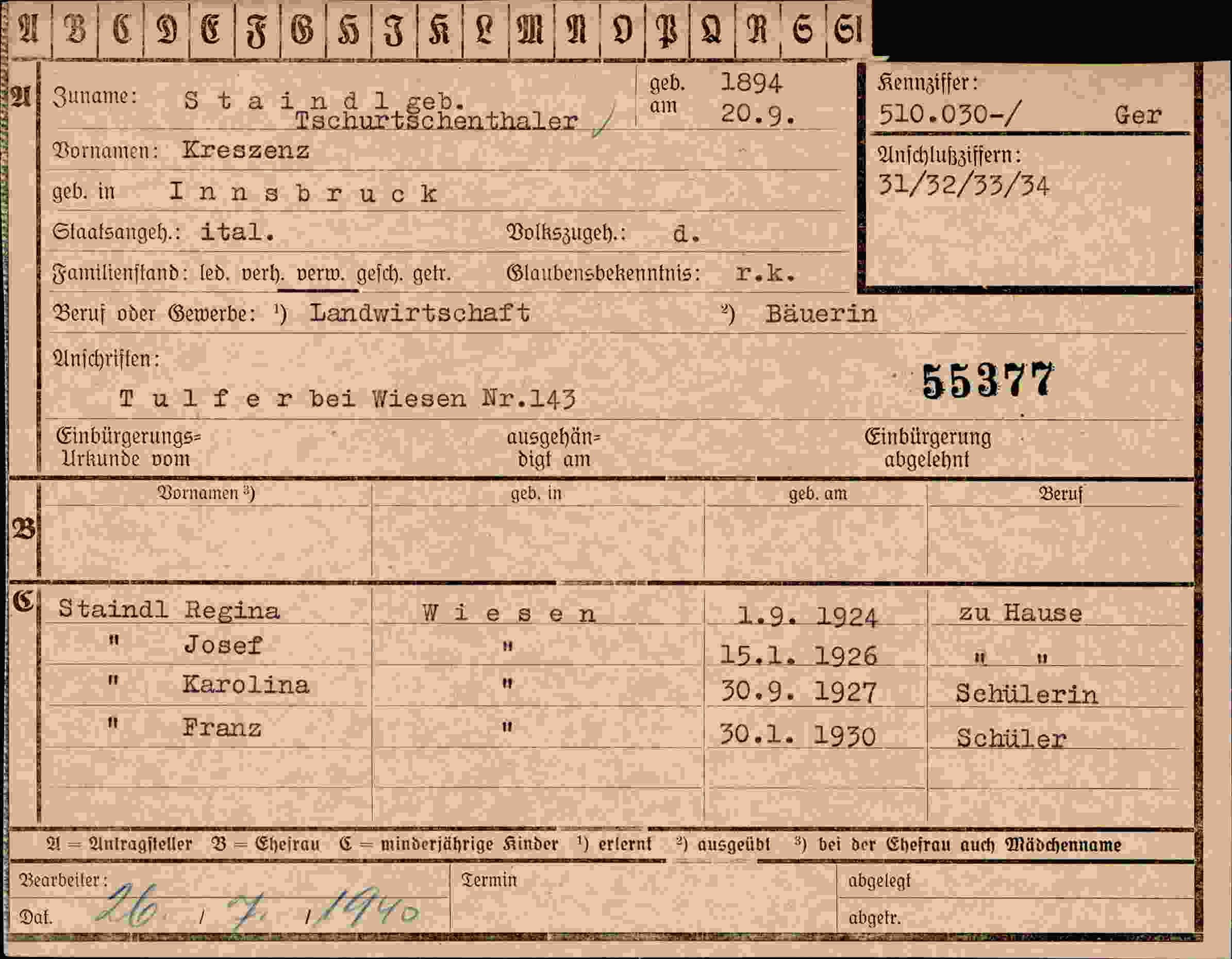 Vorderseite des Dokuments