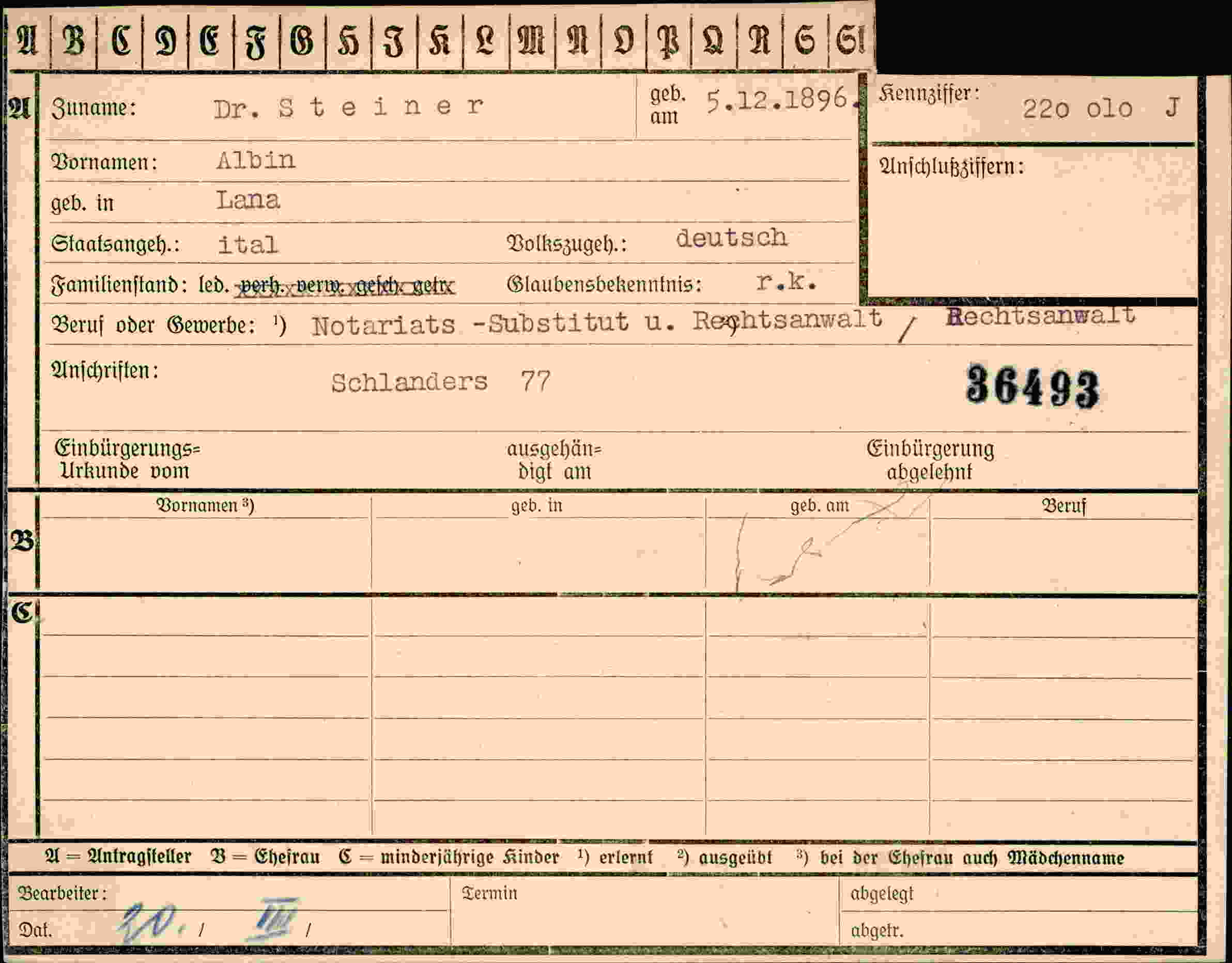 Dokument für Albin Steiner
