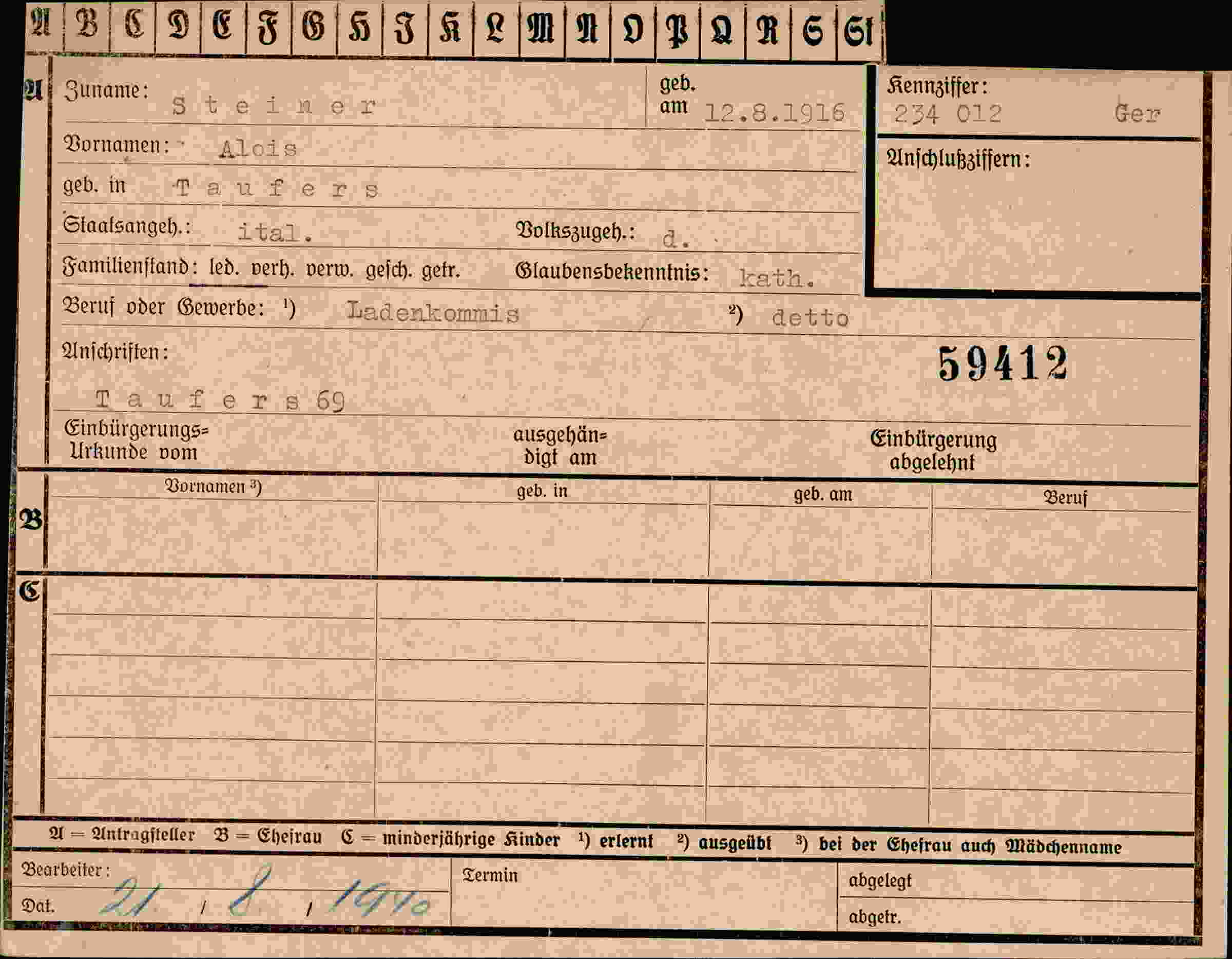 Dokument für Alois Steiner