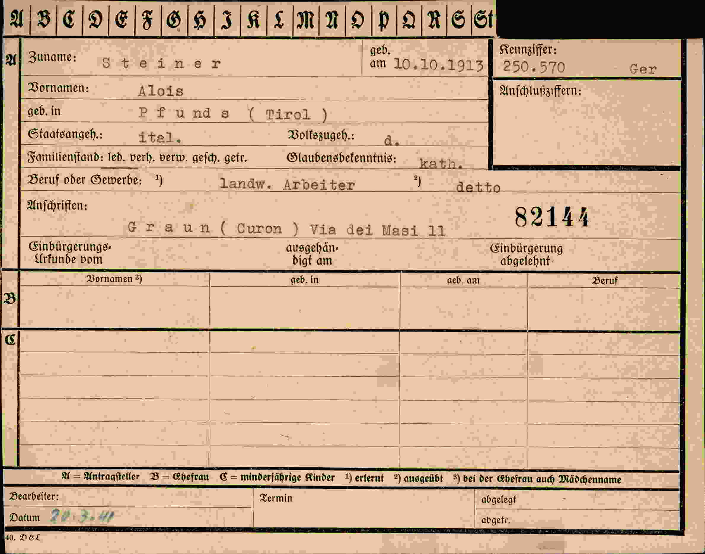 Dokument für Alois Steiner