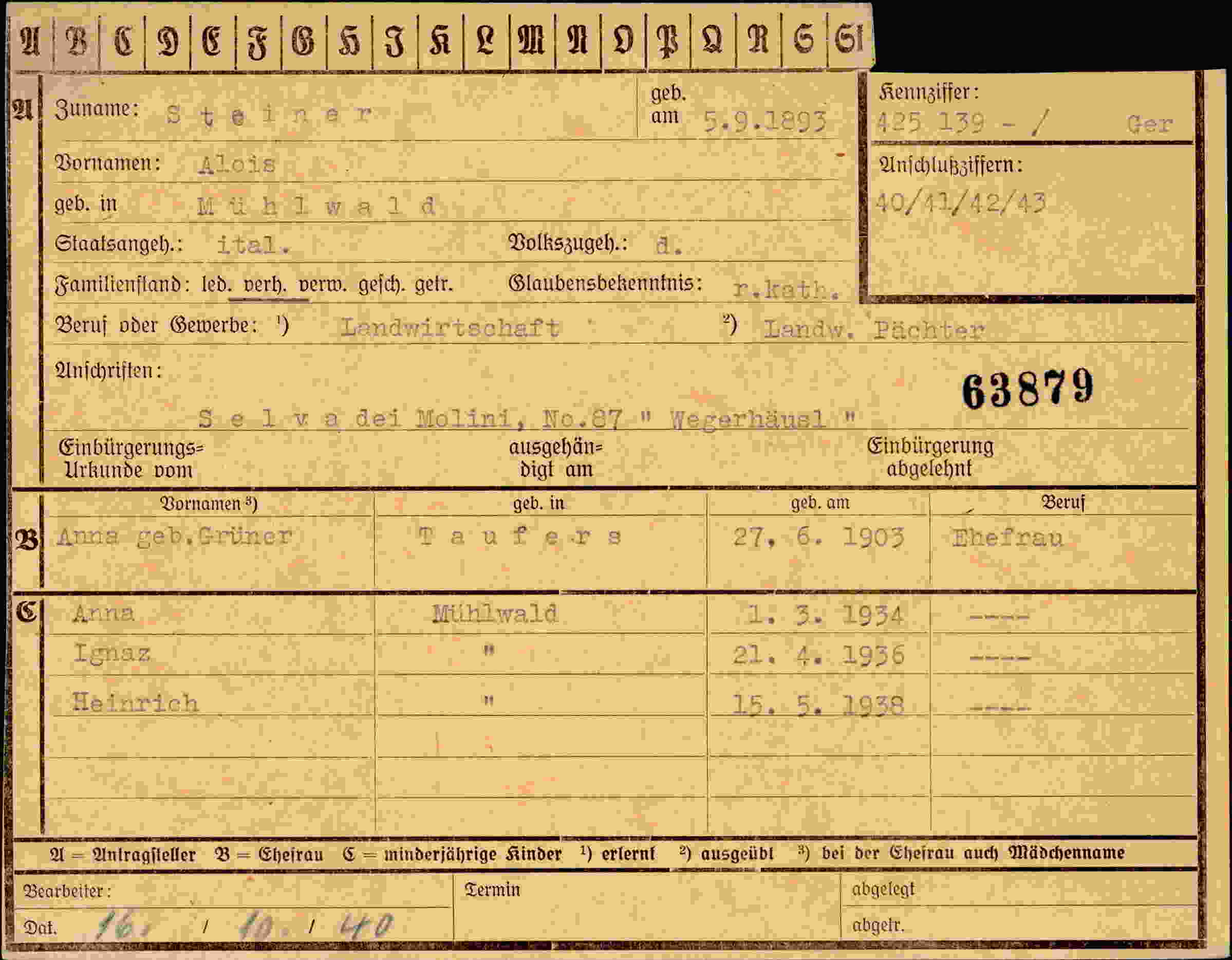 Dokument für Alois Steiner