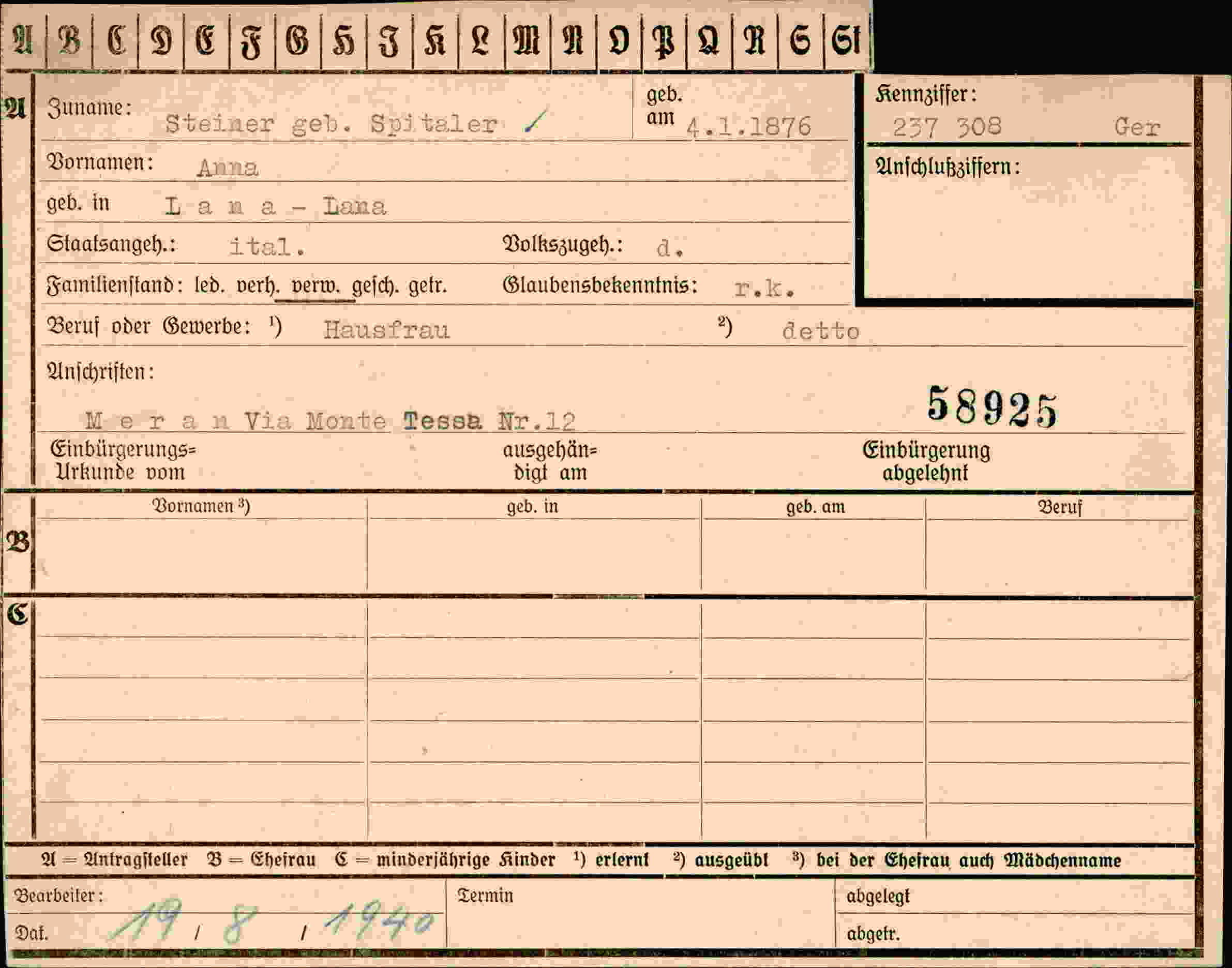 Vorderseite des Dokuments