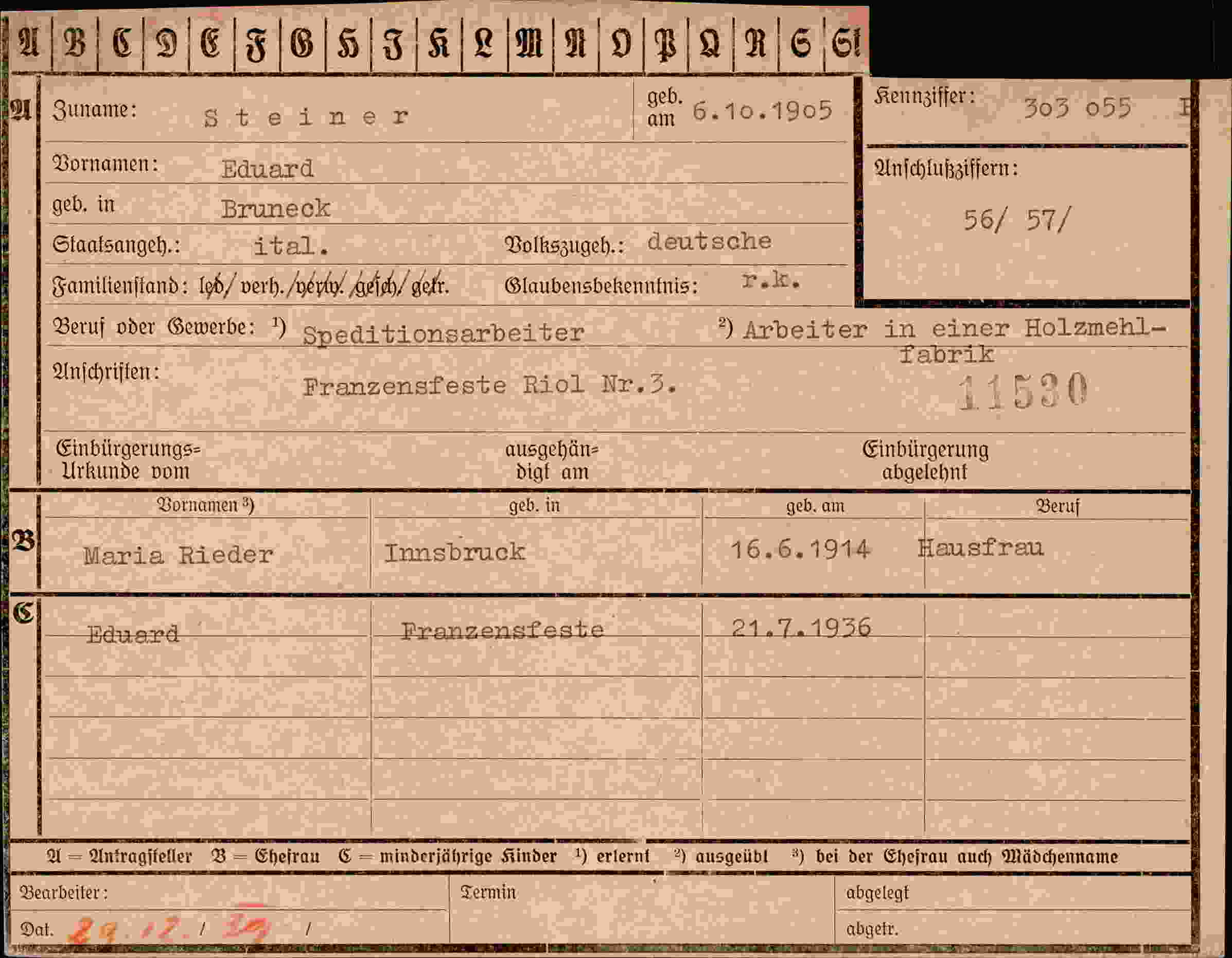 Vorderseite des Dokuments