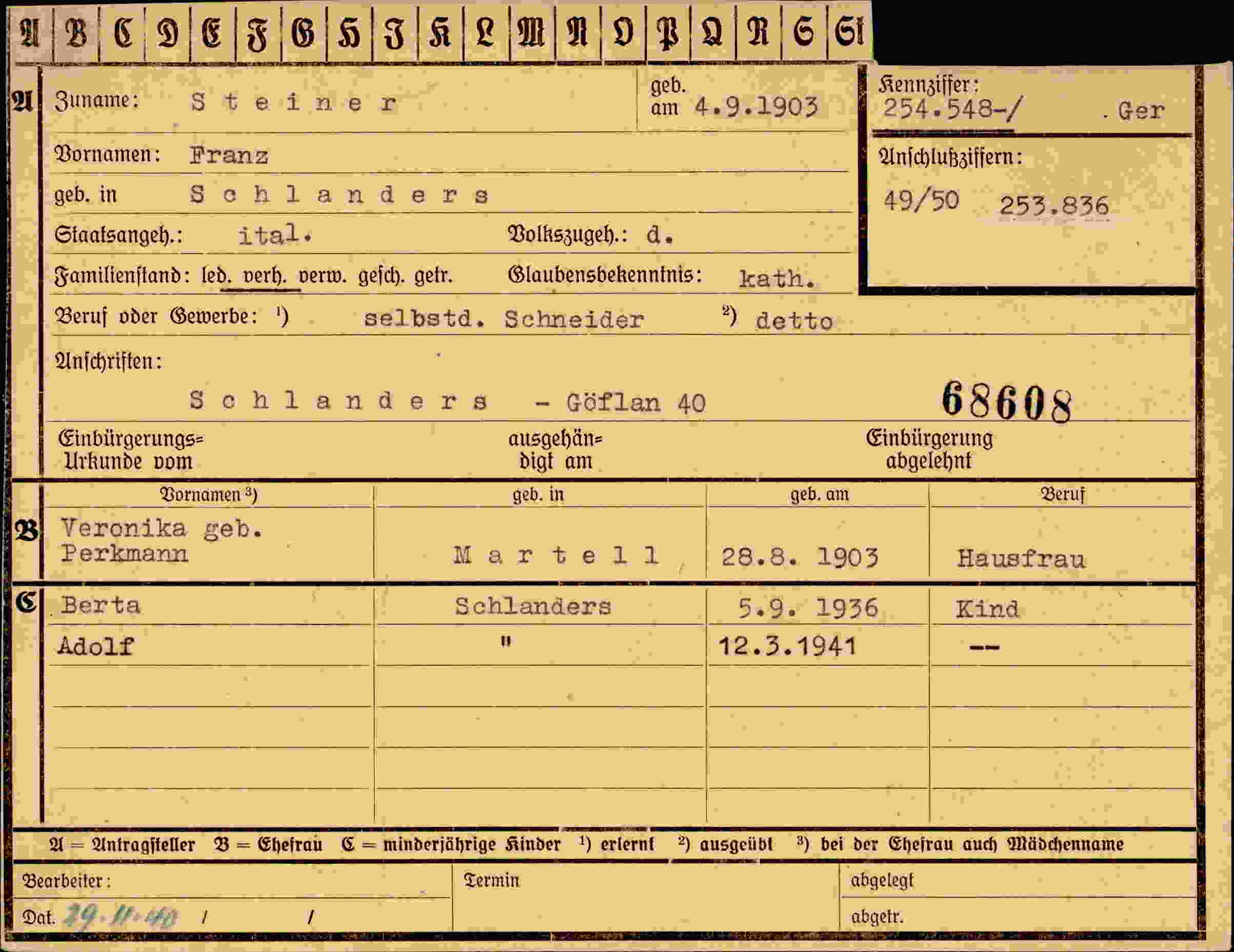 Dokument für Franz Steiner