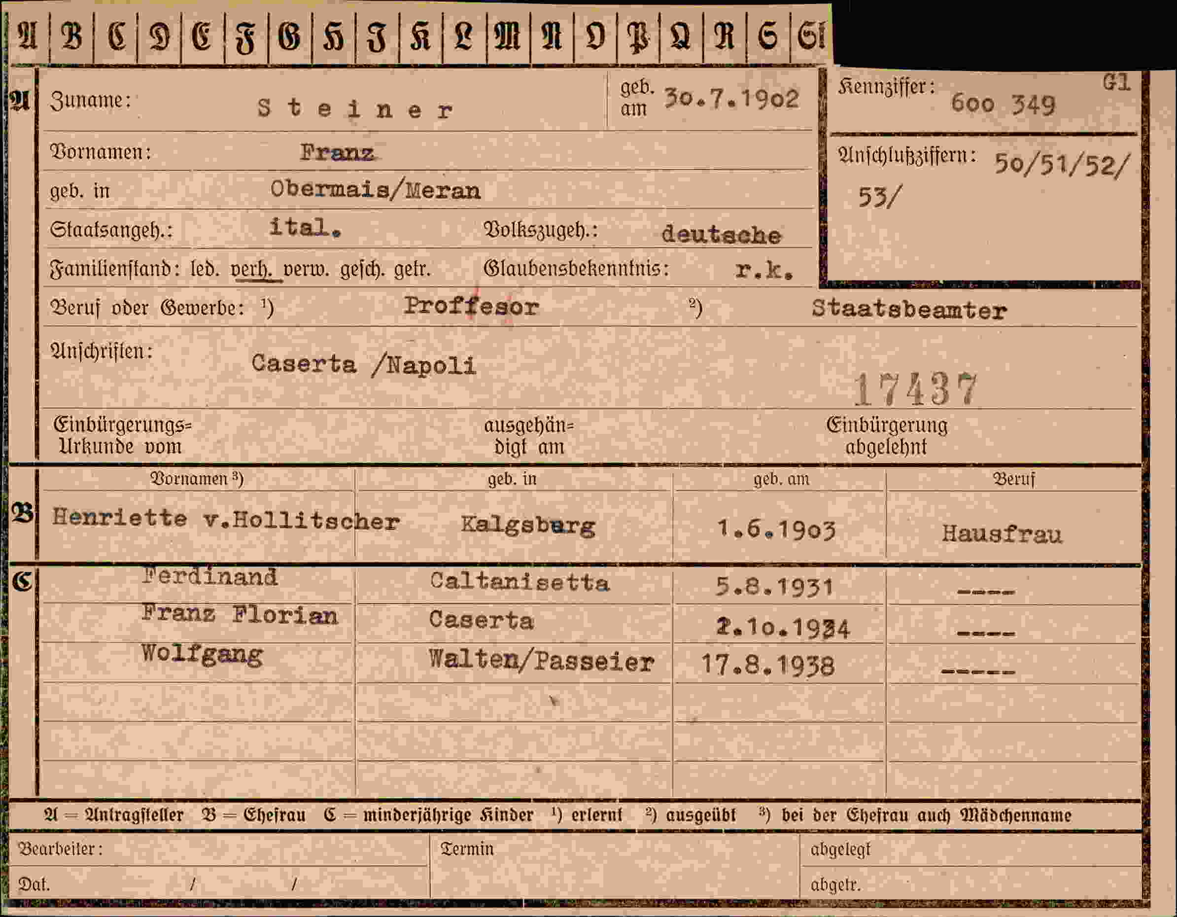 Dokument für Franz Steiner
