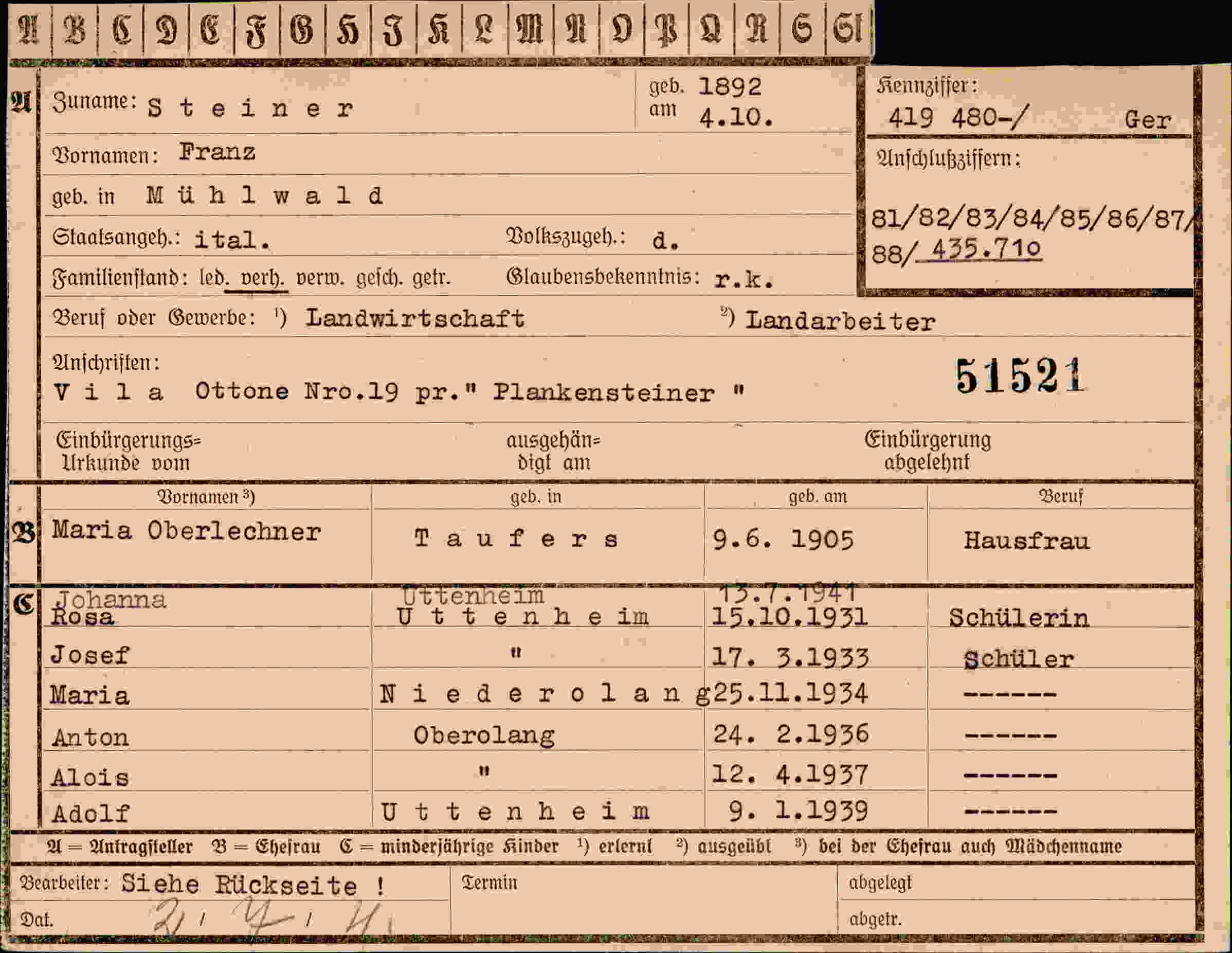 Vorderseite des Dokuments