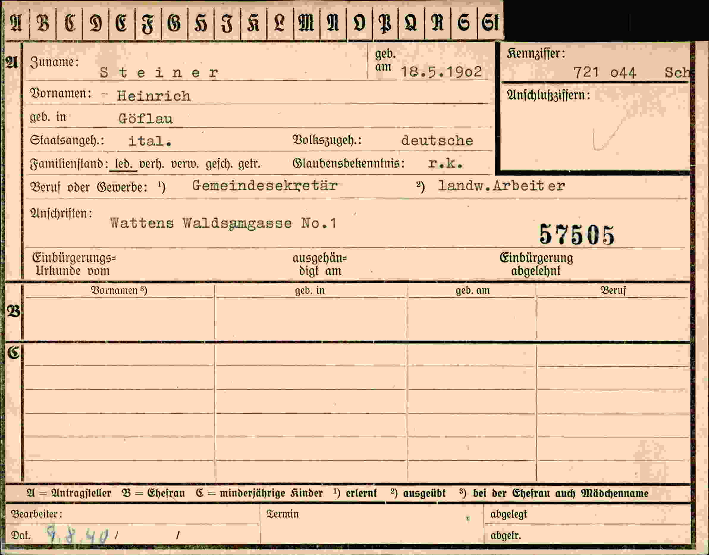 Dokument für Heinrich Steiner