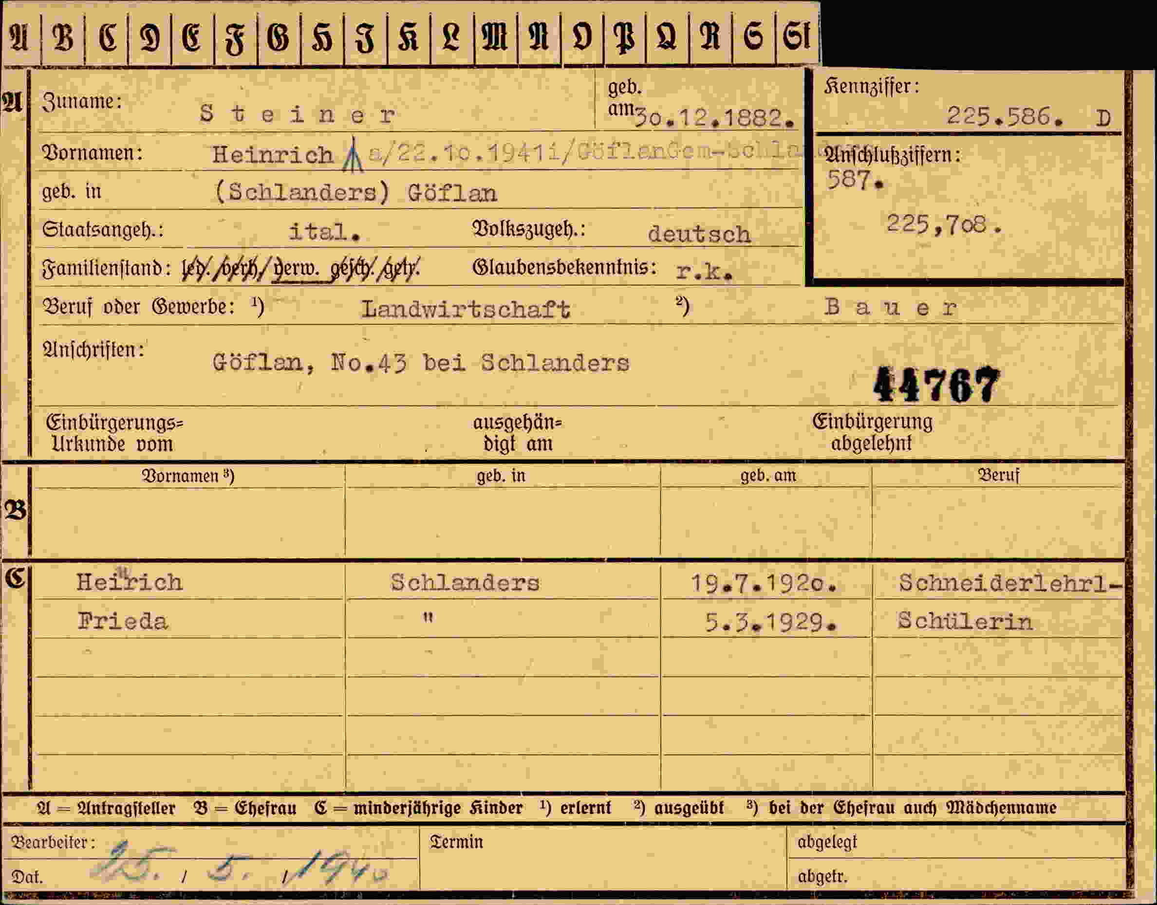 Dokument für Heinrich Steiner
