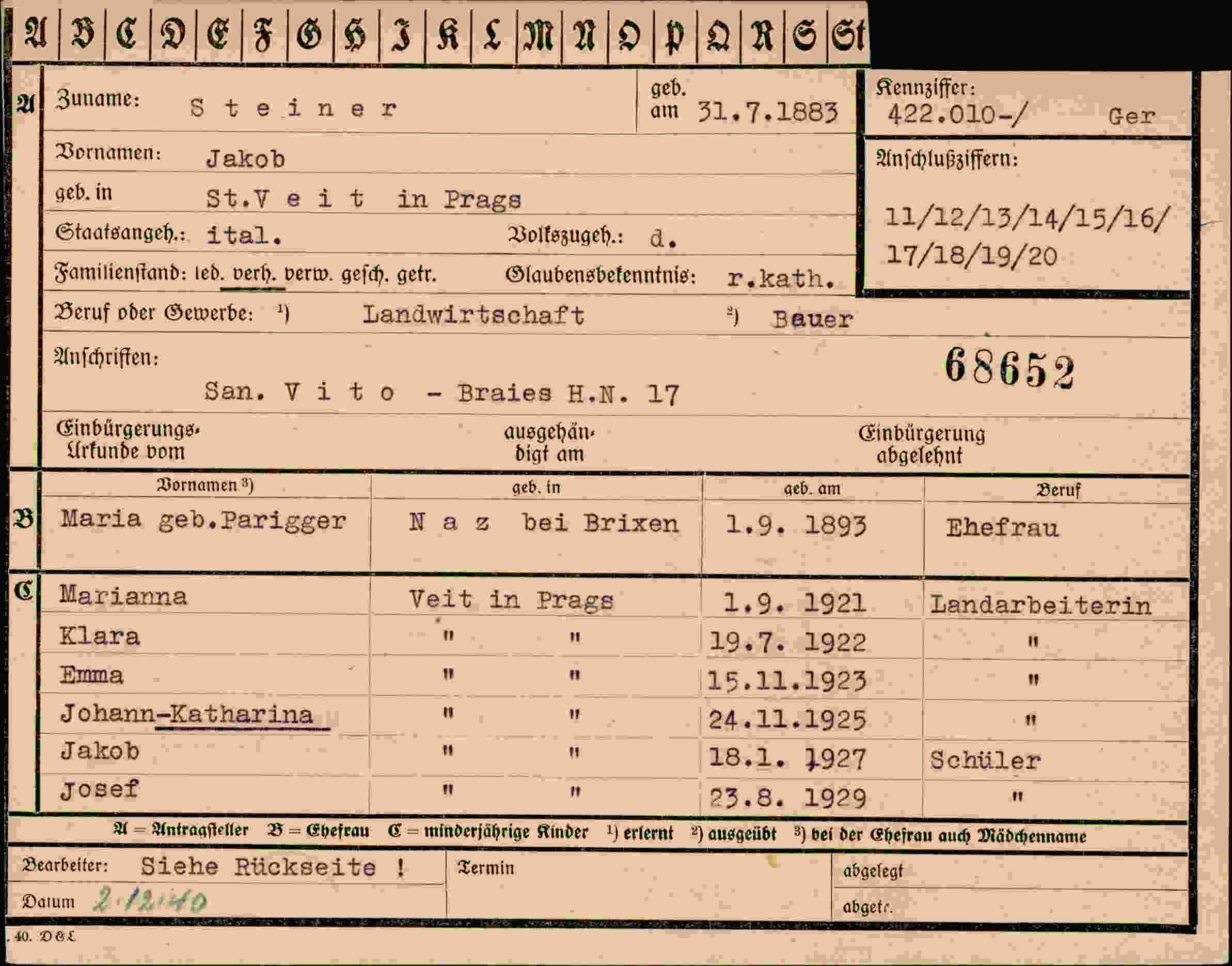 Vorderseite des Dokuments