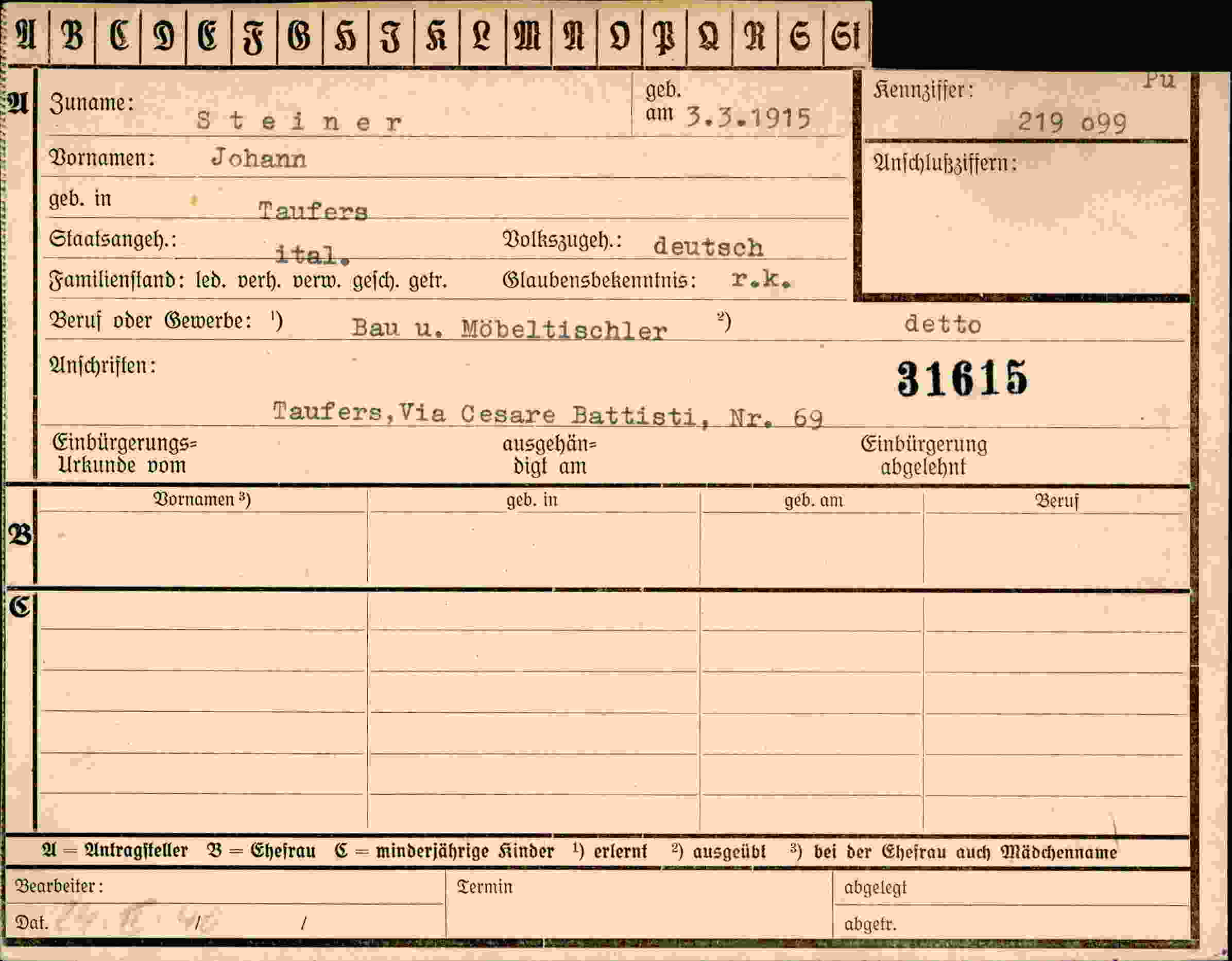 Vorderseite des Dokuments