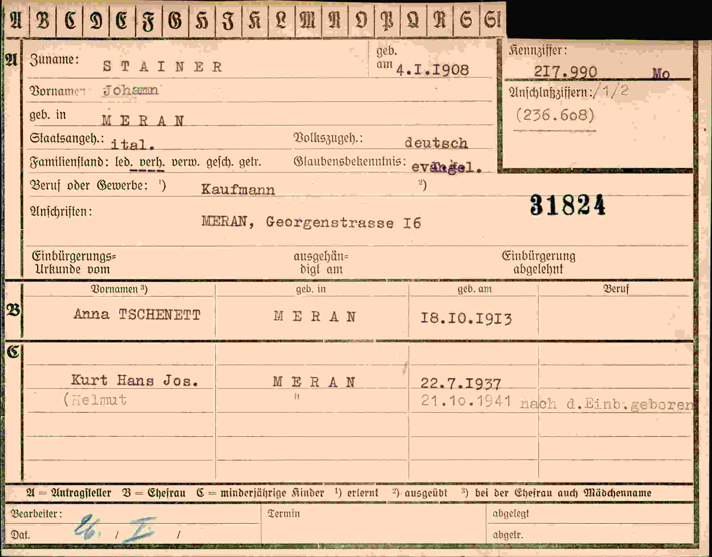 Vorderseite des Dokuments