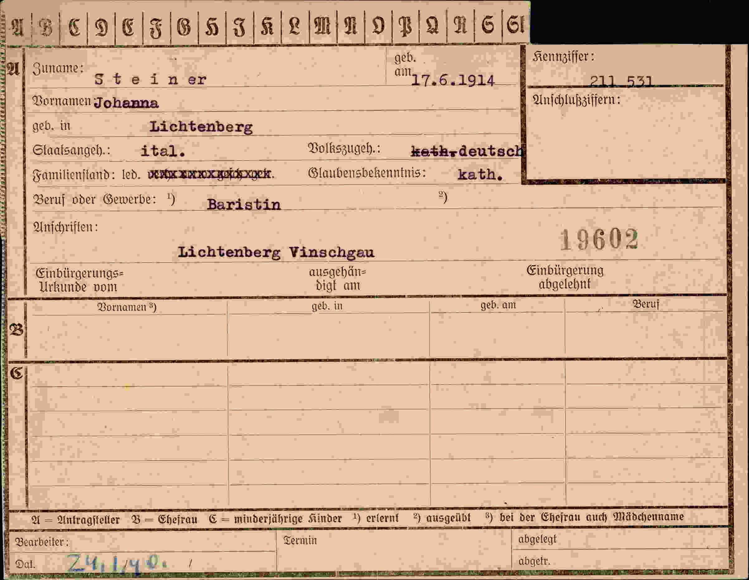Dokument für Johanna Steiner