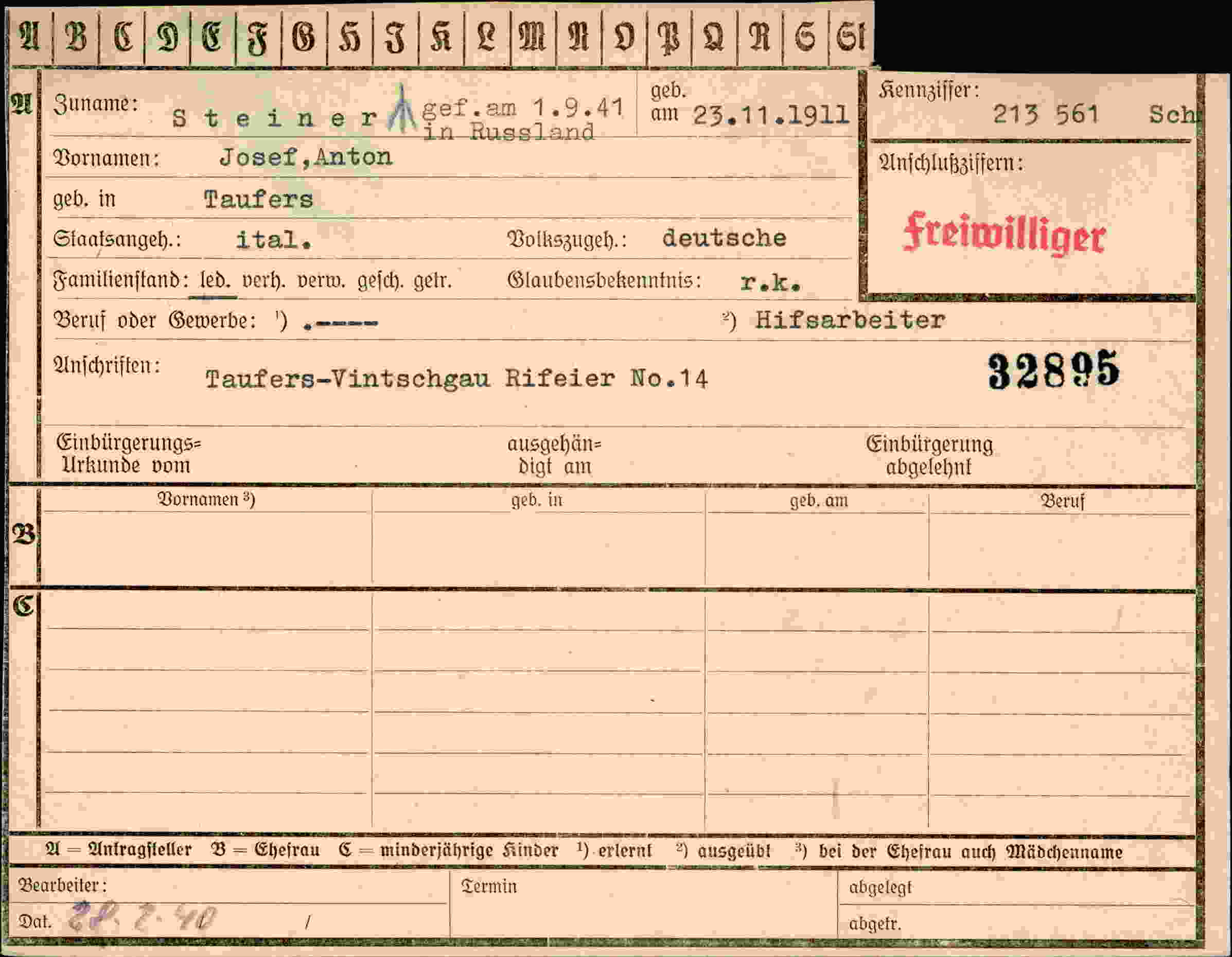 Vorderseite des Dokuments