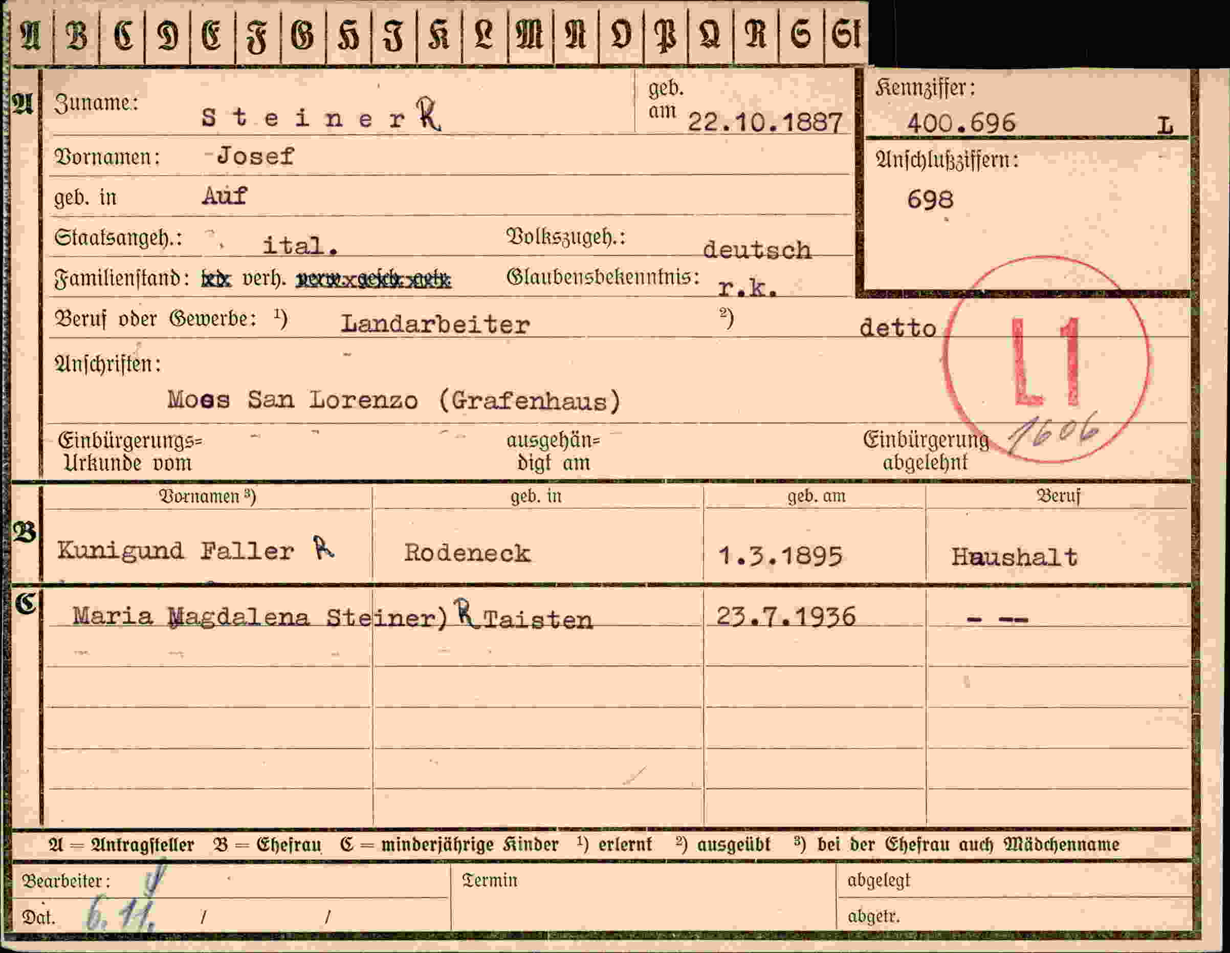 Vorderseite des Dokuments