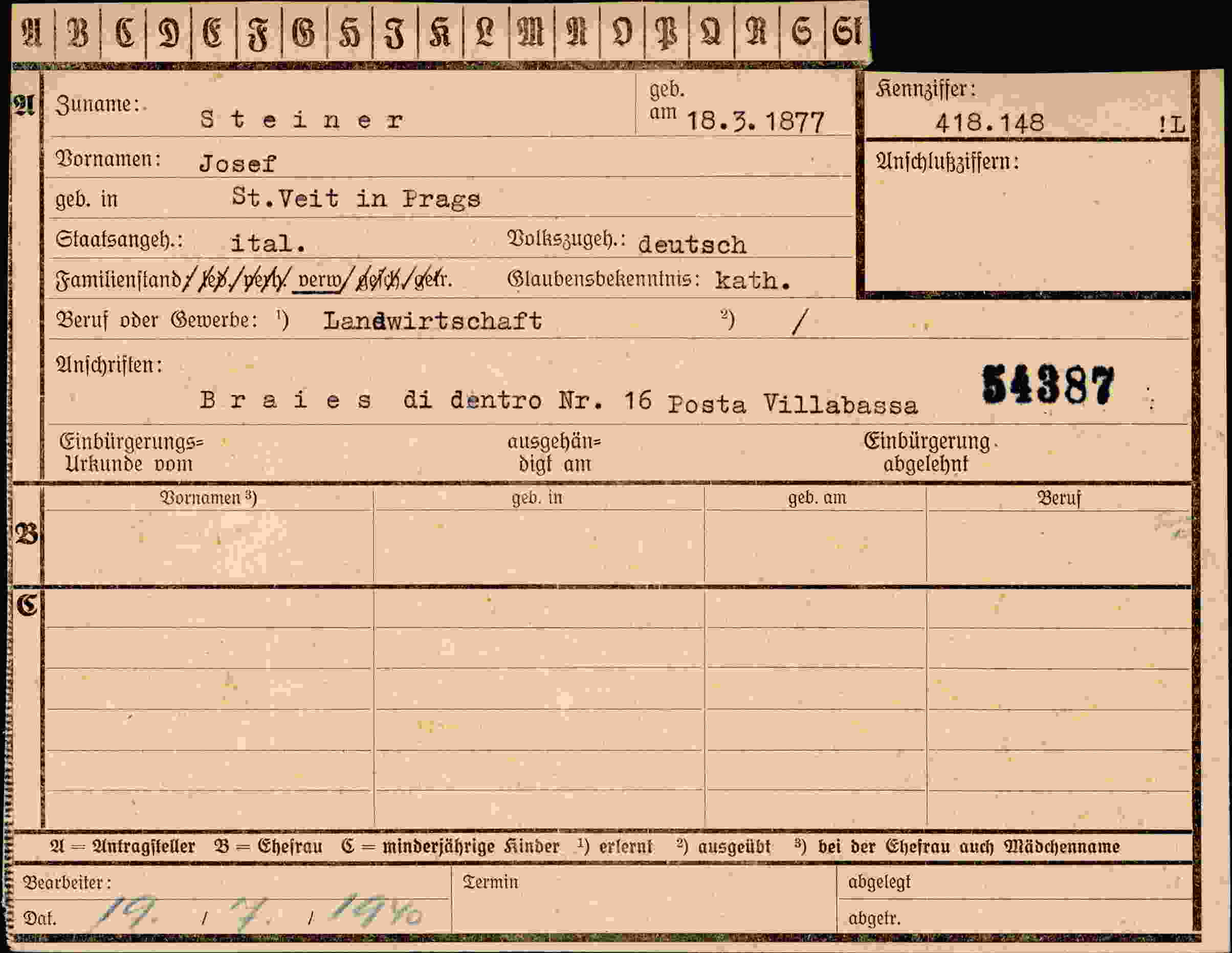Vorderseite des Dokuments
