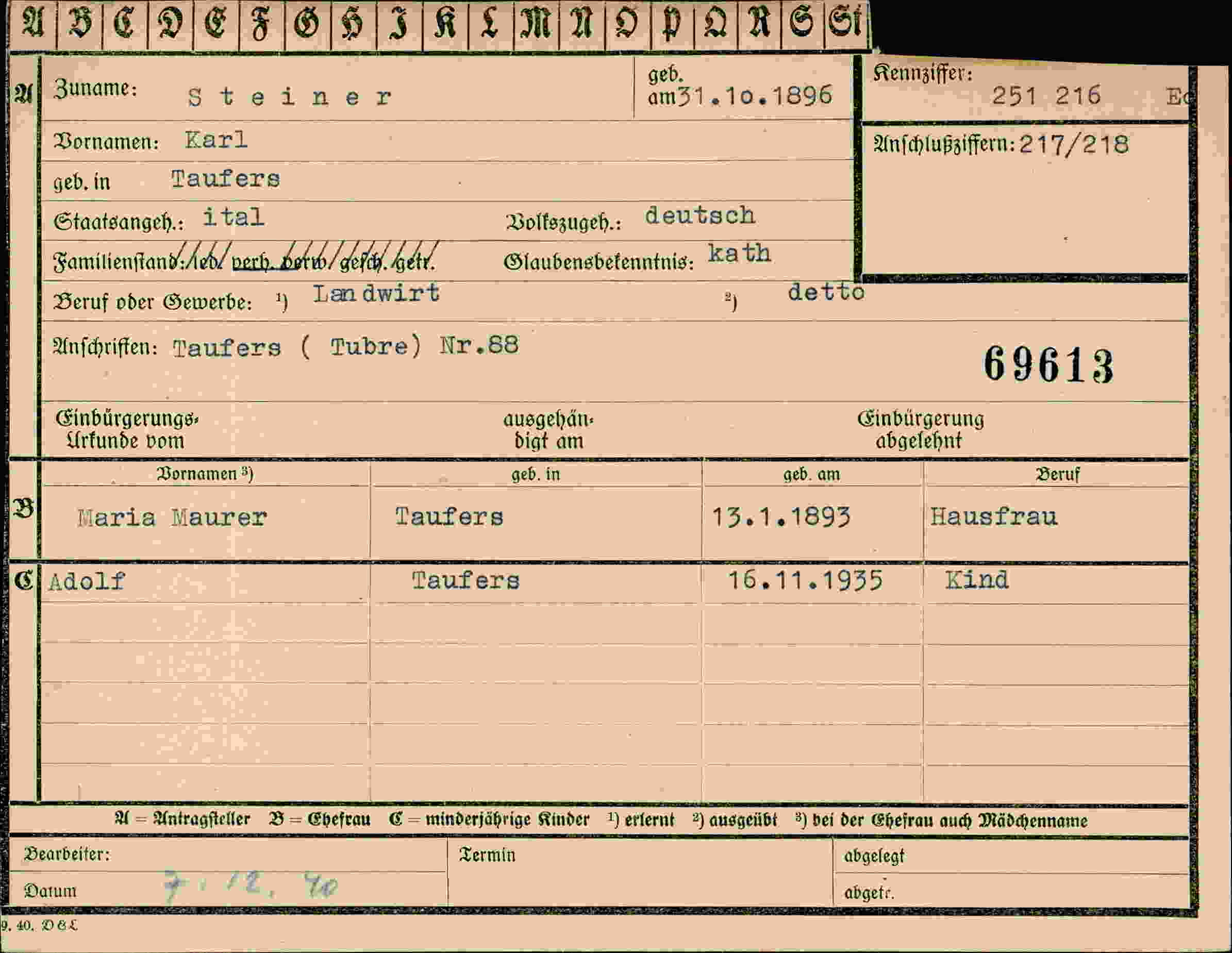 Vorderseite des Dokuments