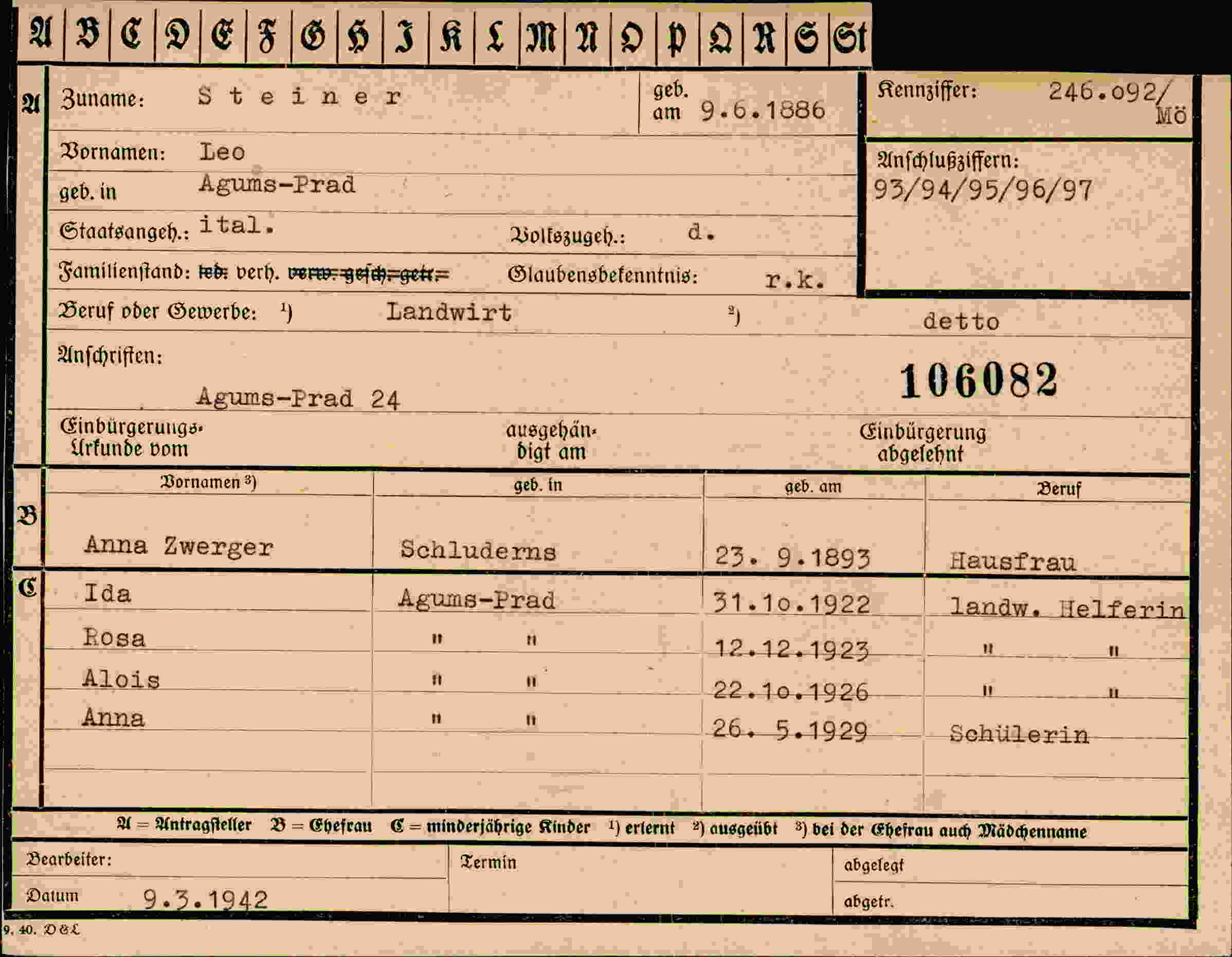 Vorderseite des Dokuments