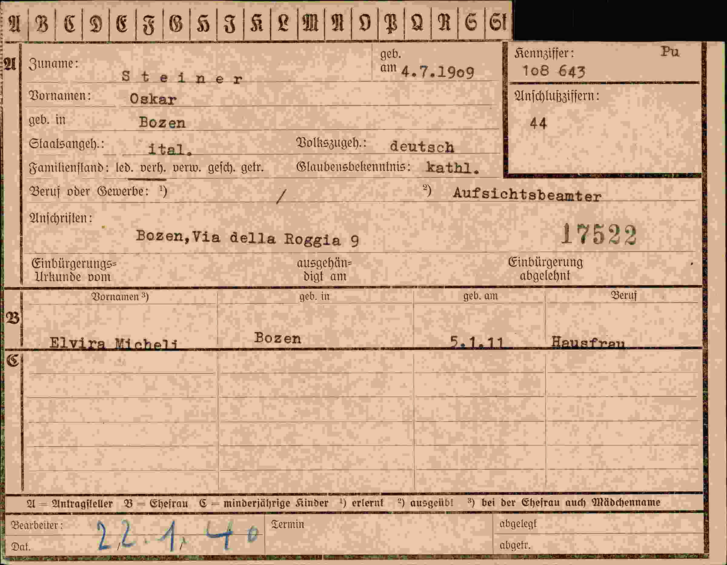 Dokument für Oskar Steiner