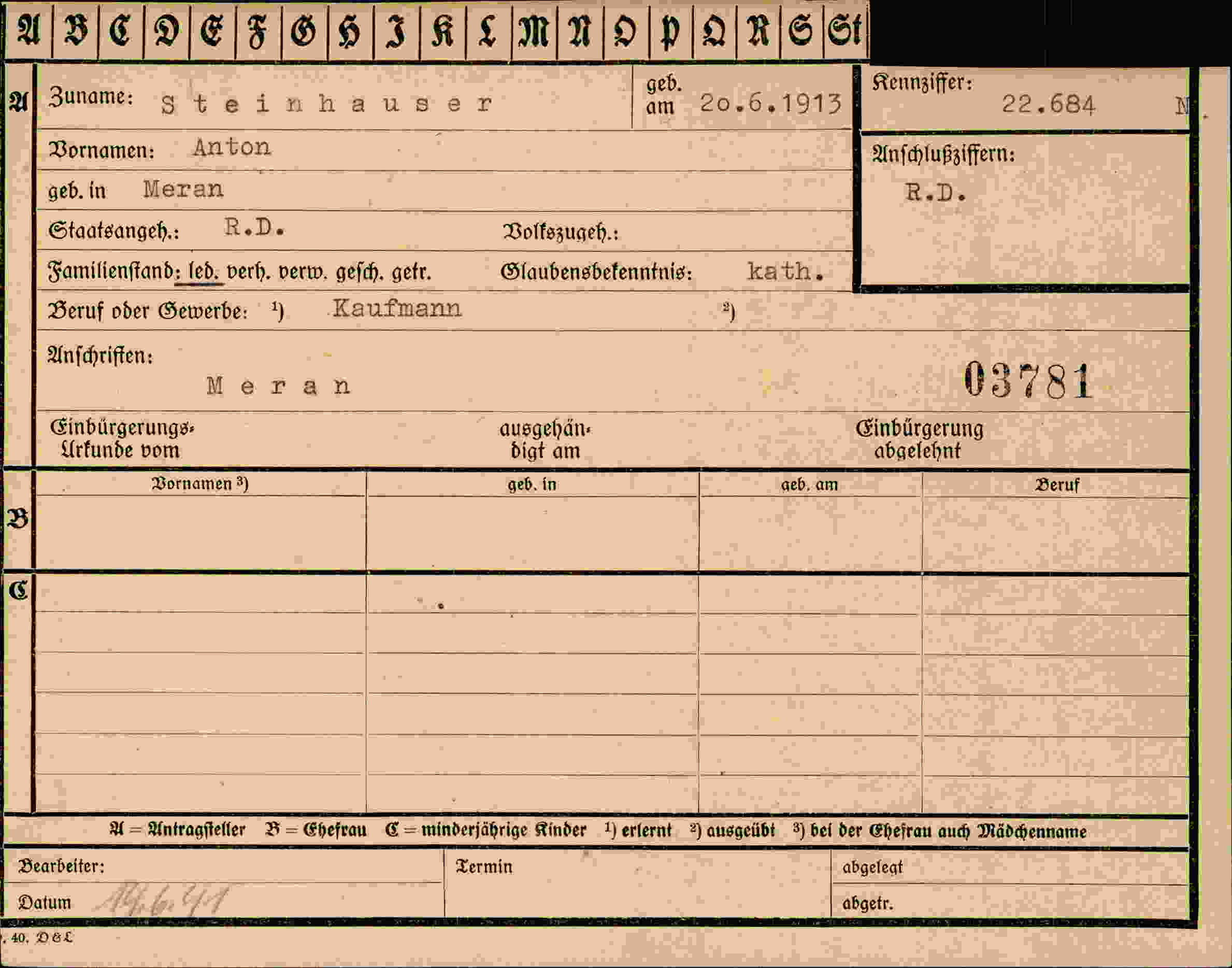 Vorderseite des Dokuments