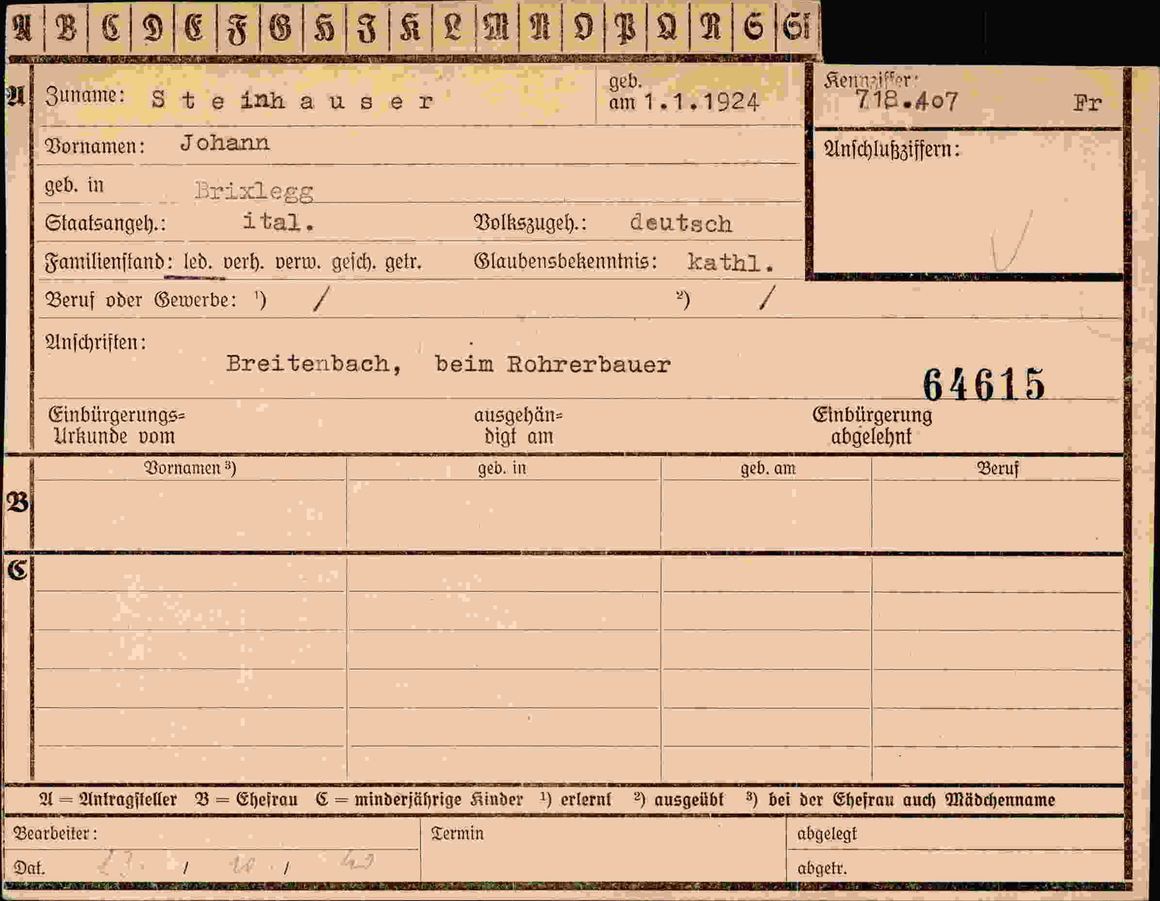 Dokument für Johann Steinhauser