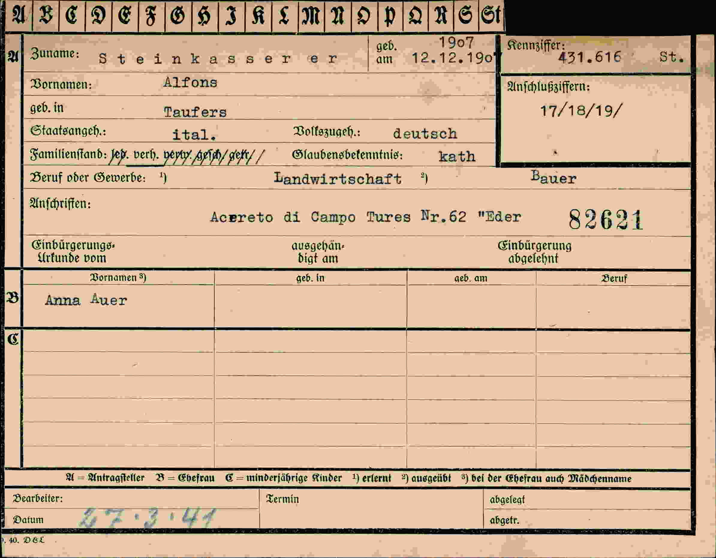 Dokument für Alfons Steinkasserer