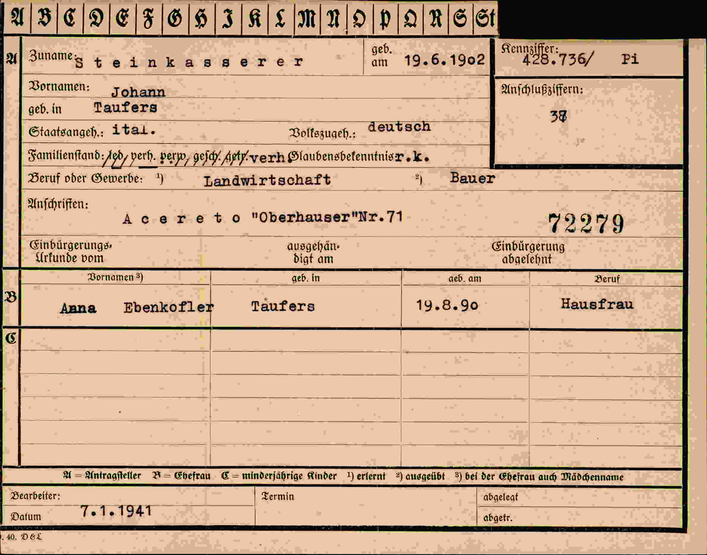 Vorderseite des Dokuments