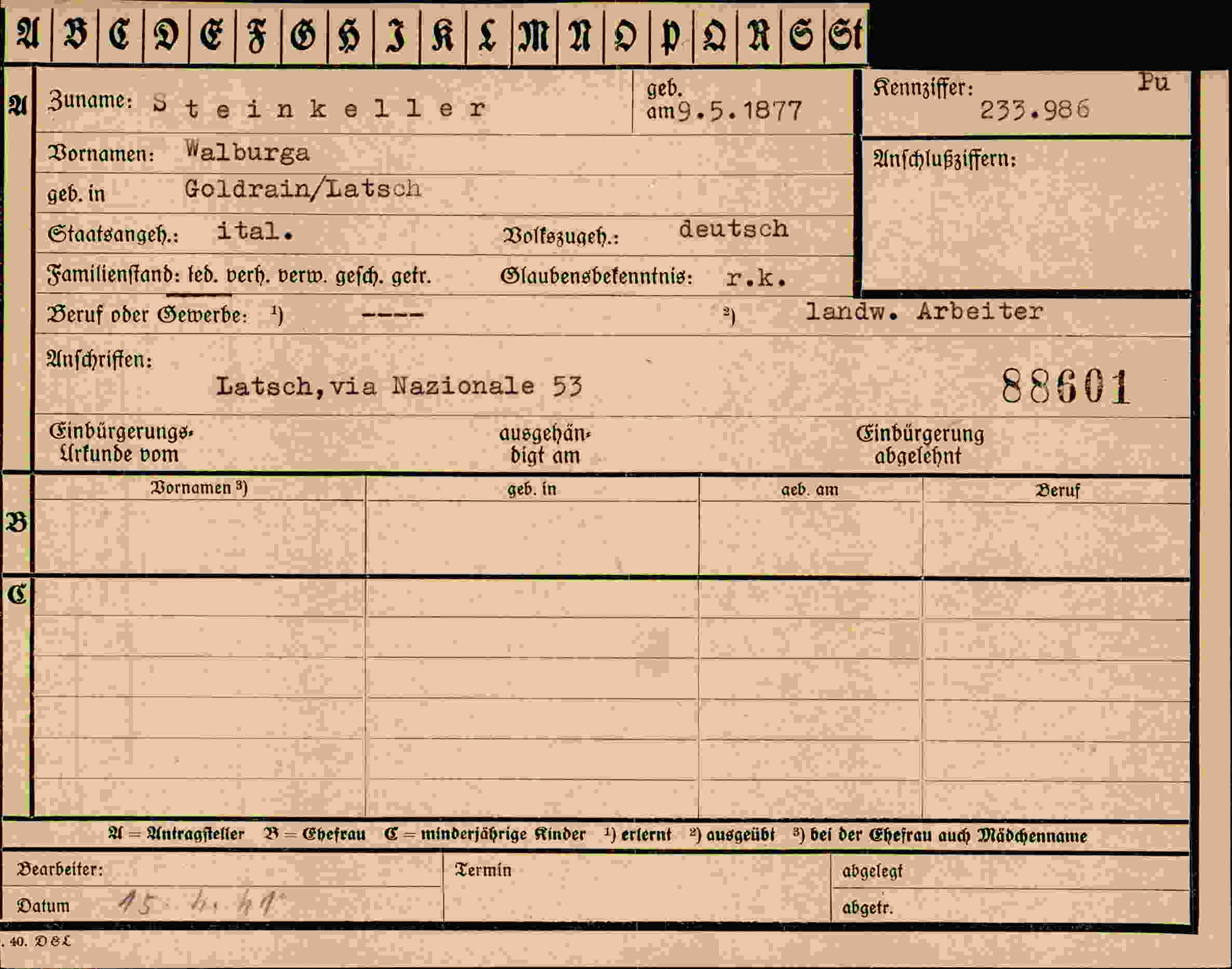 Dokument für Walburga Steinkeller