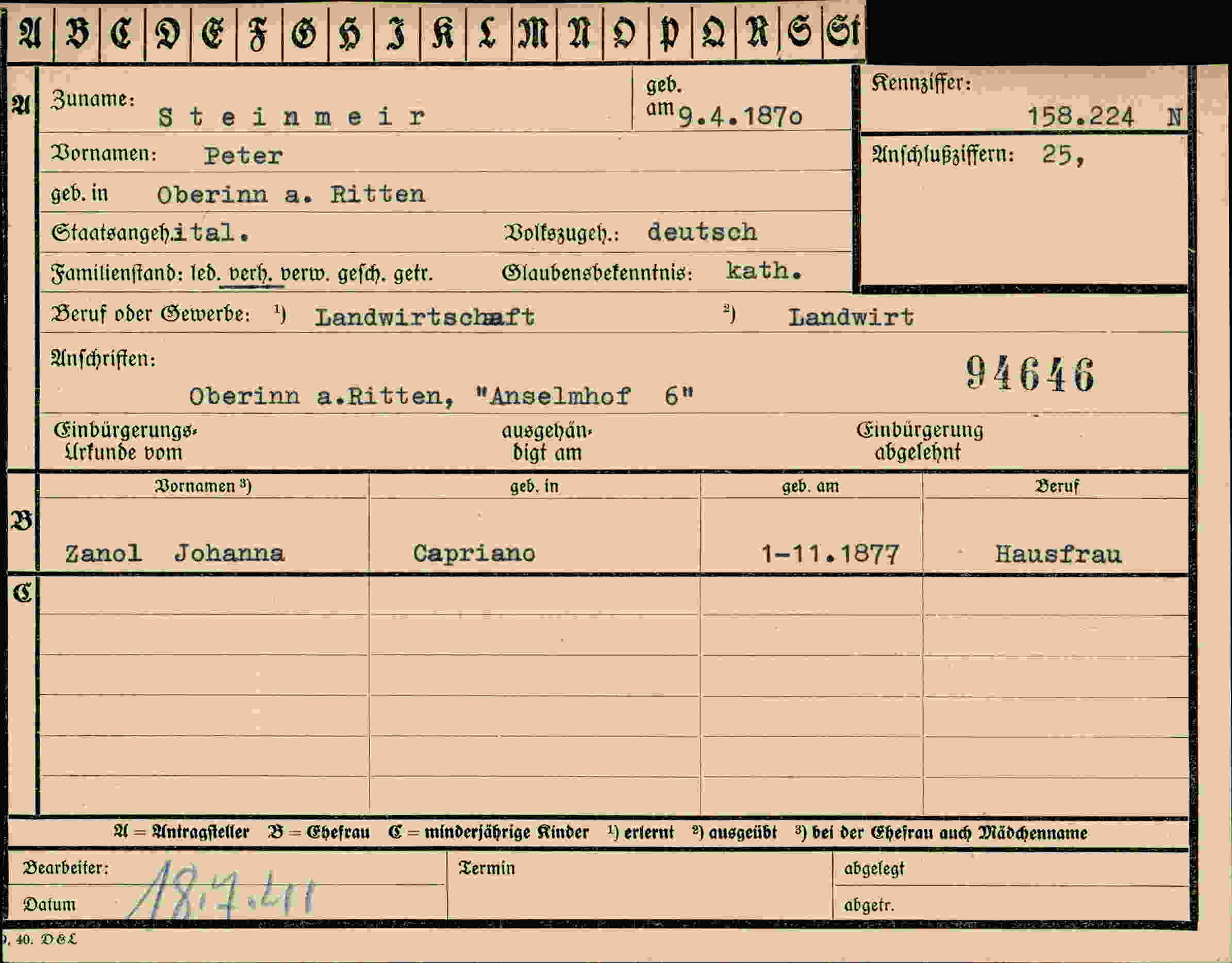Vorderseite des Dokuments