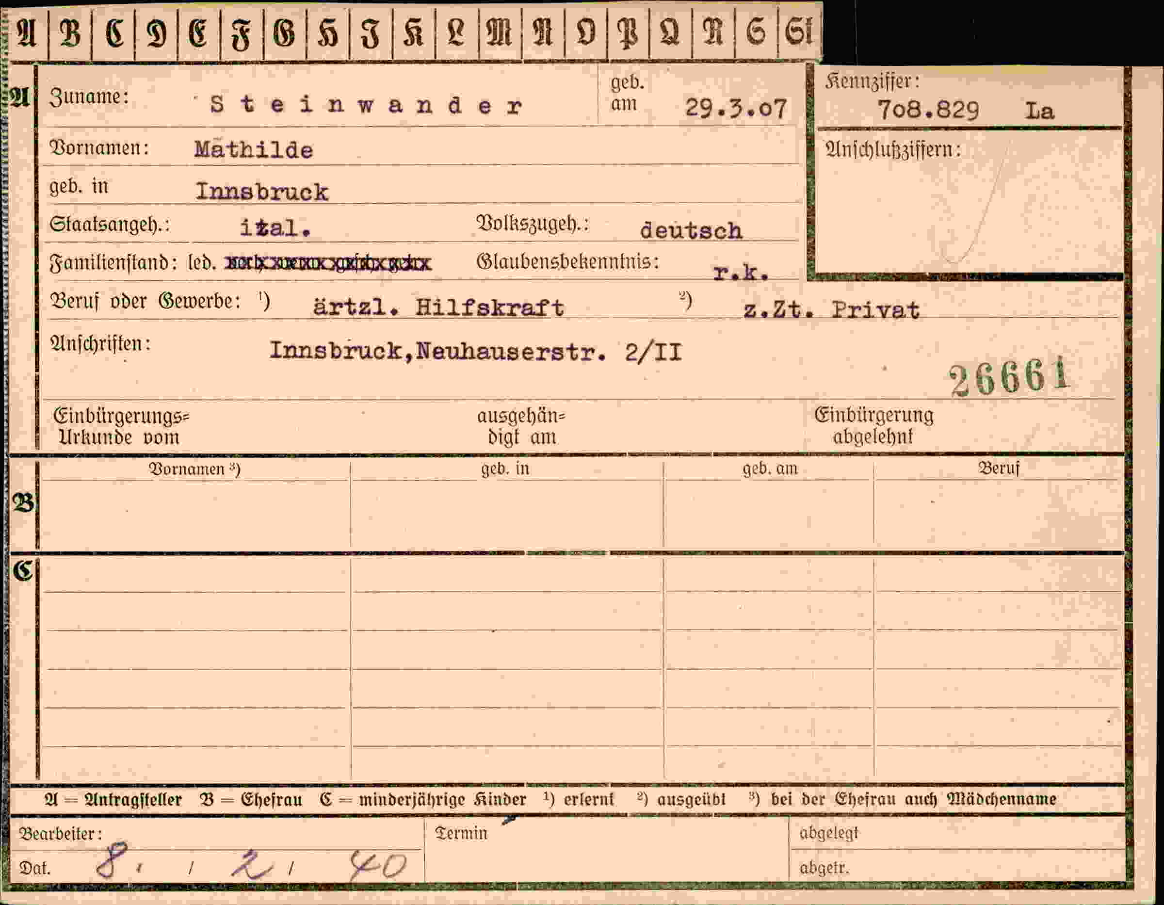Dokument für Mathilde Steinwander