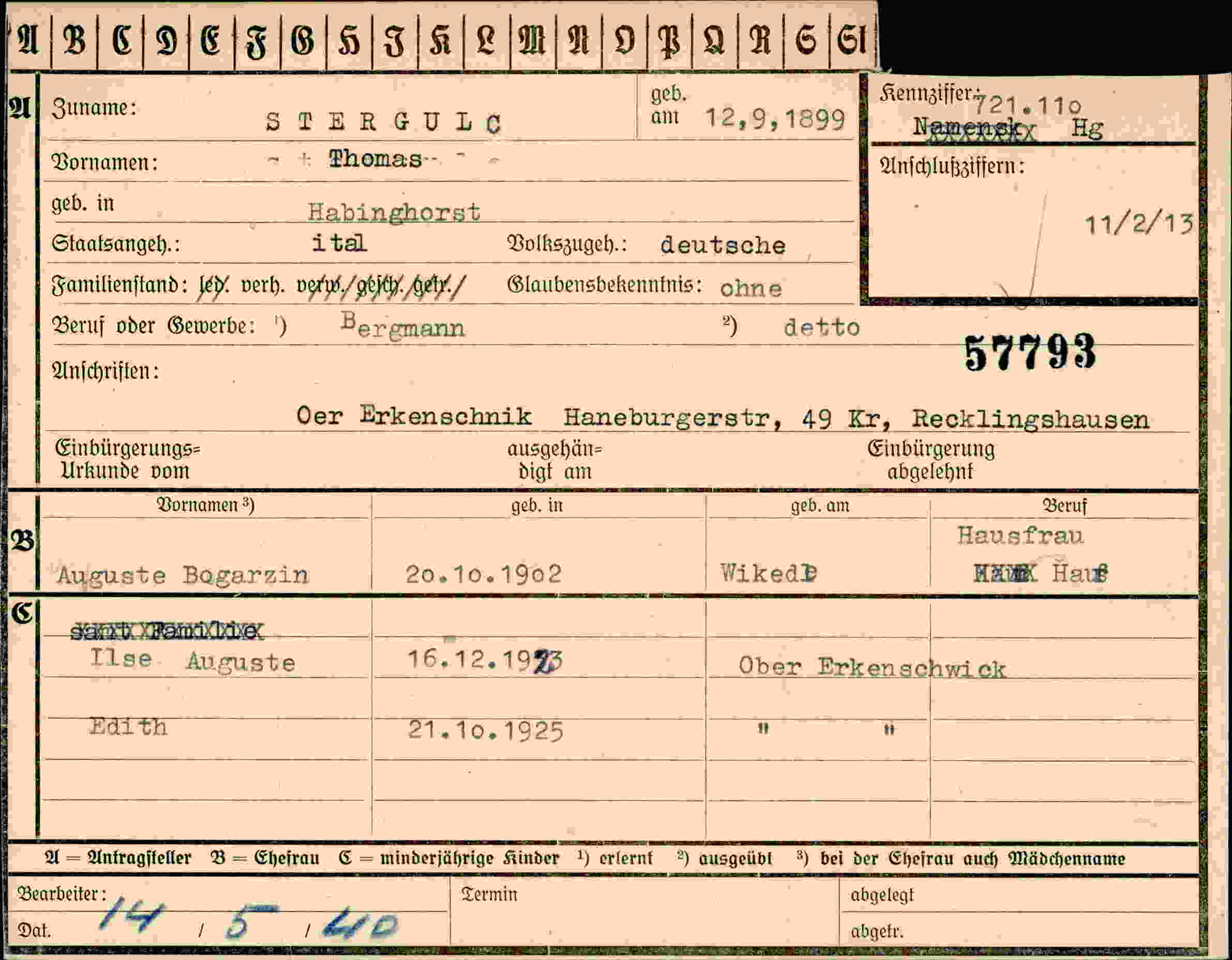 Vorderseite des Dokuments