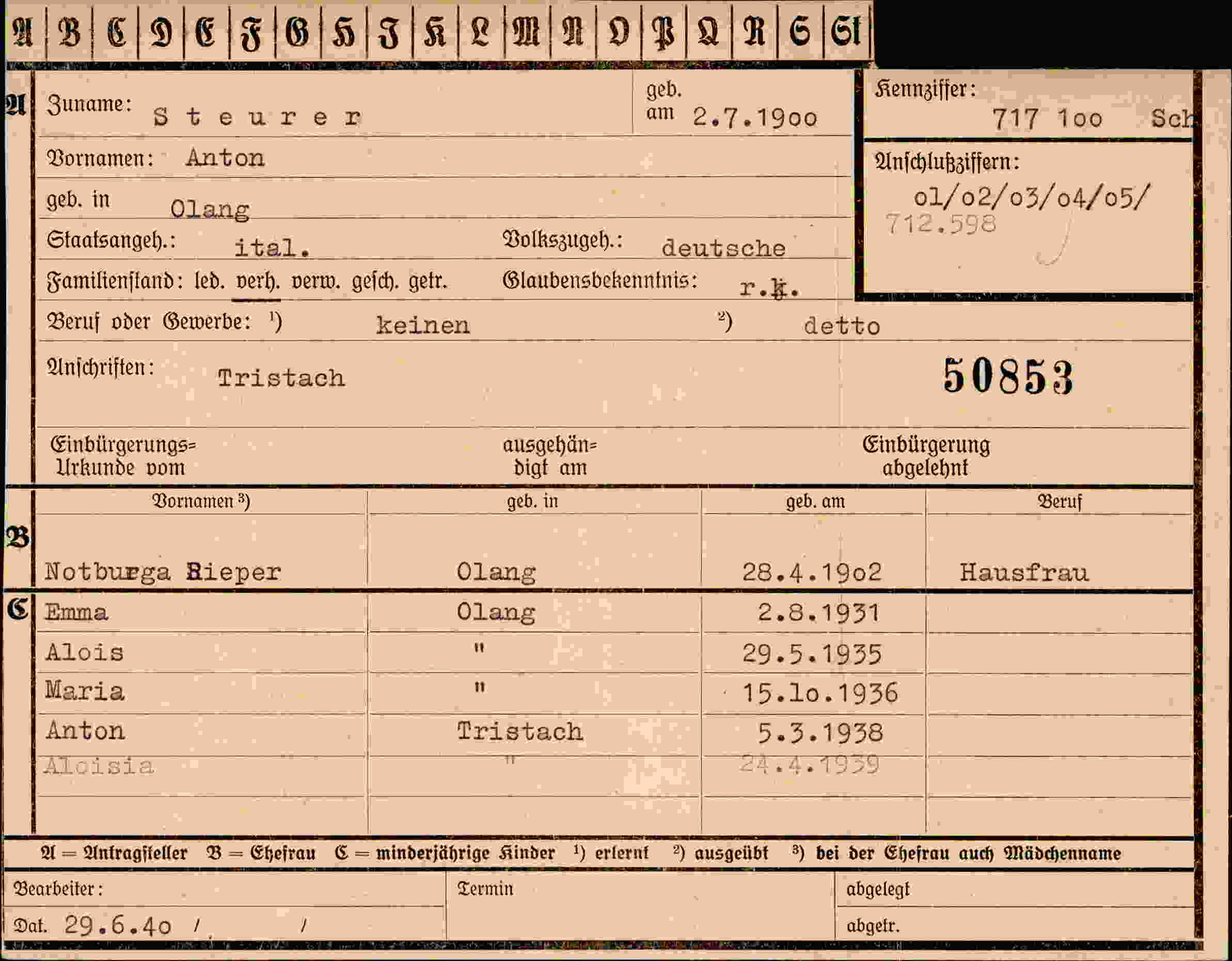 Dokument für Anton Steurer