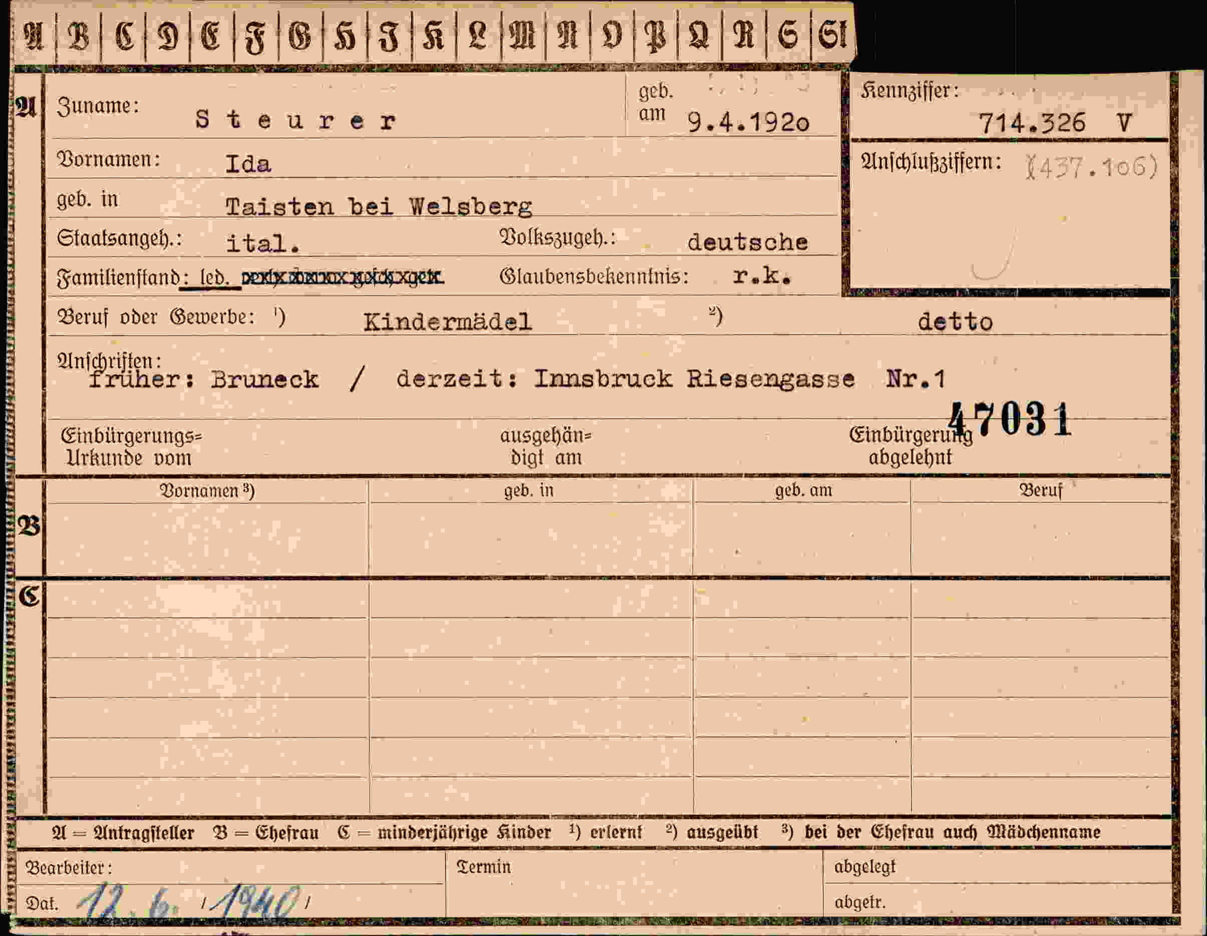 Vorderseite des Dokuments