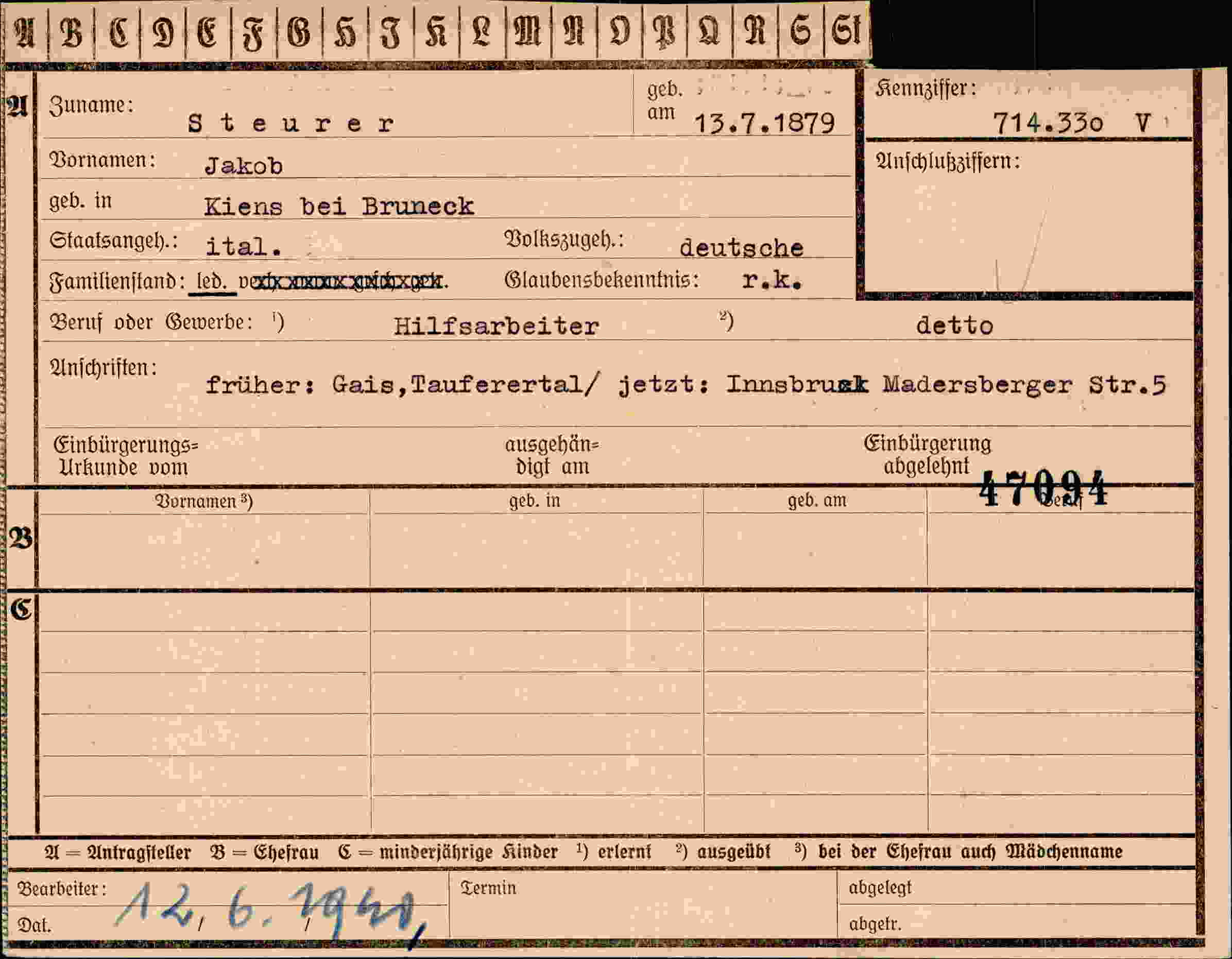 Vorderseite des Dokuments