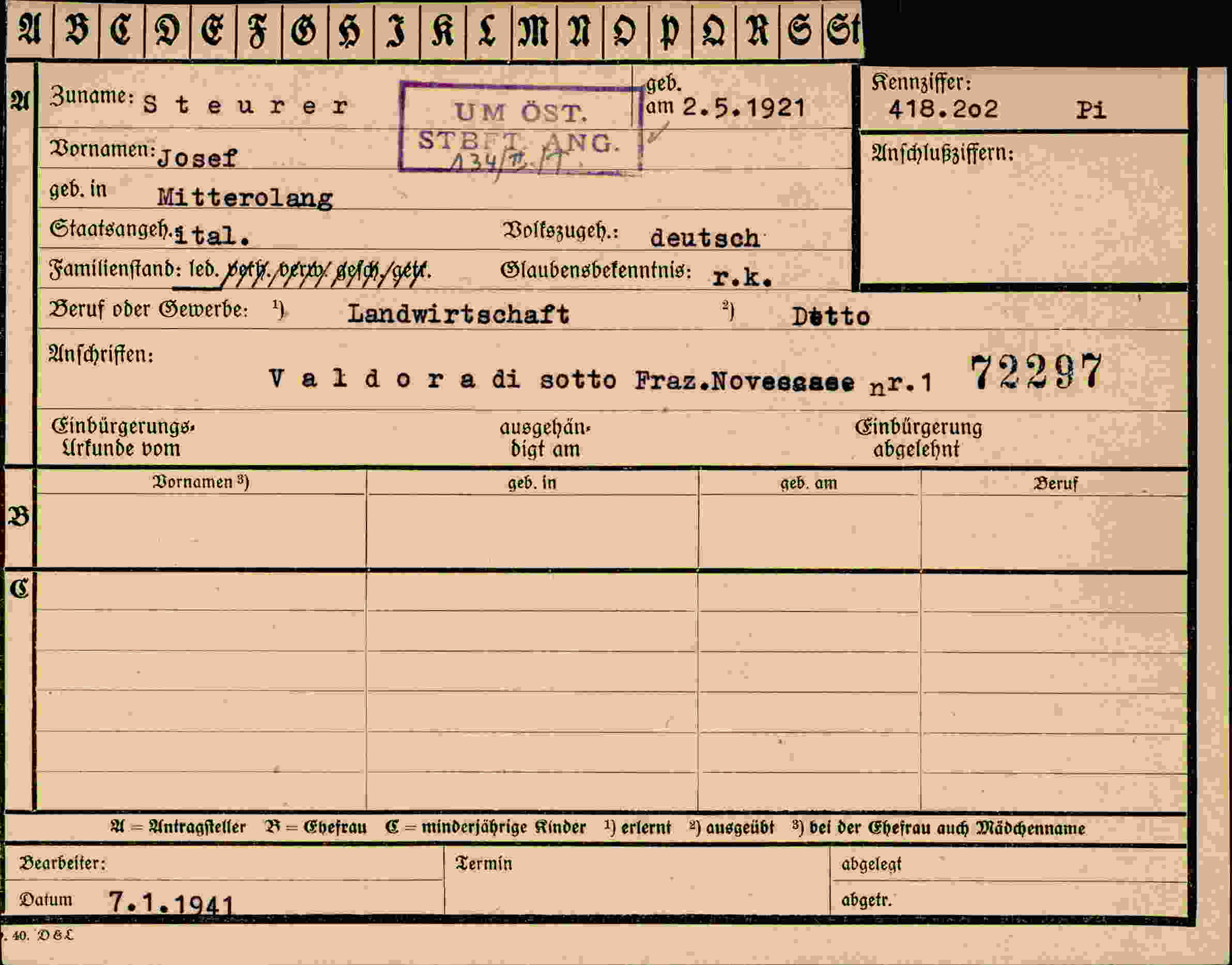 Vorderseite des Dokuments
