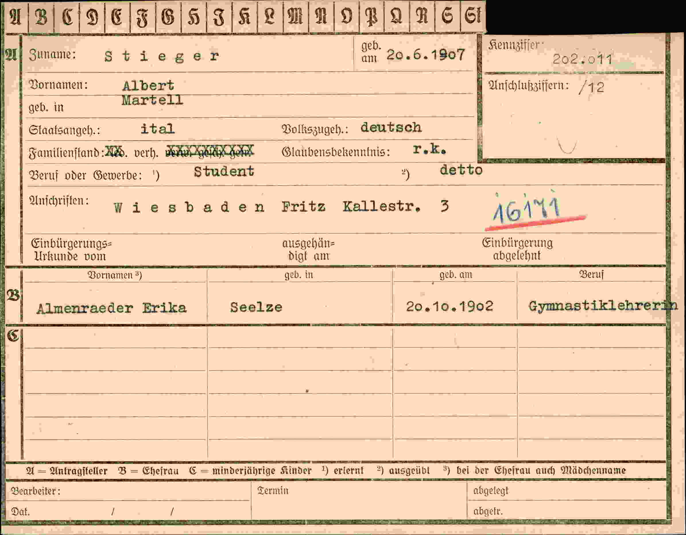Dokument für Albert Stieger