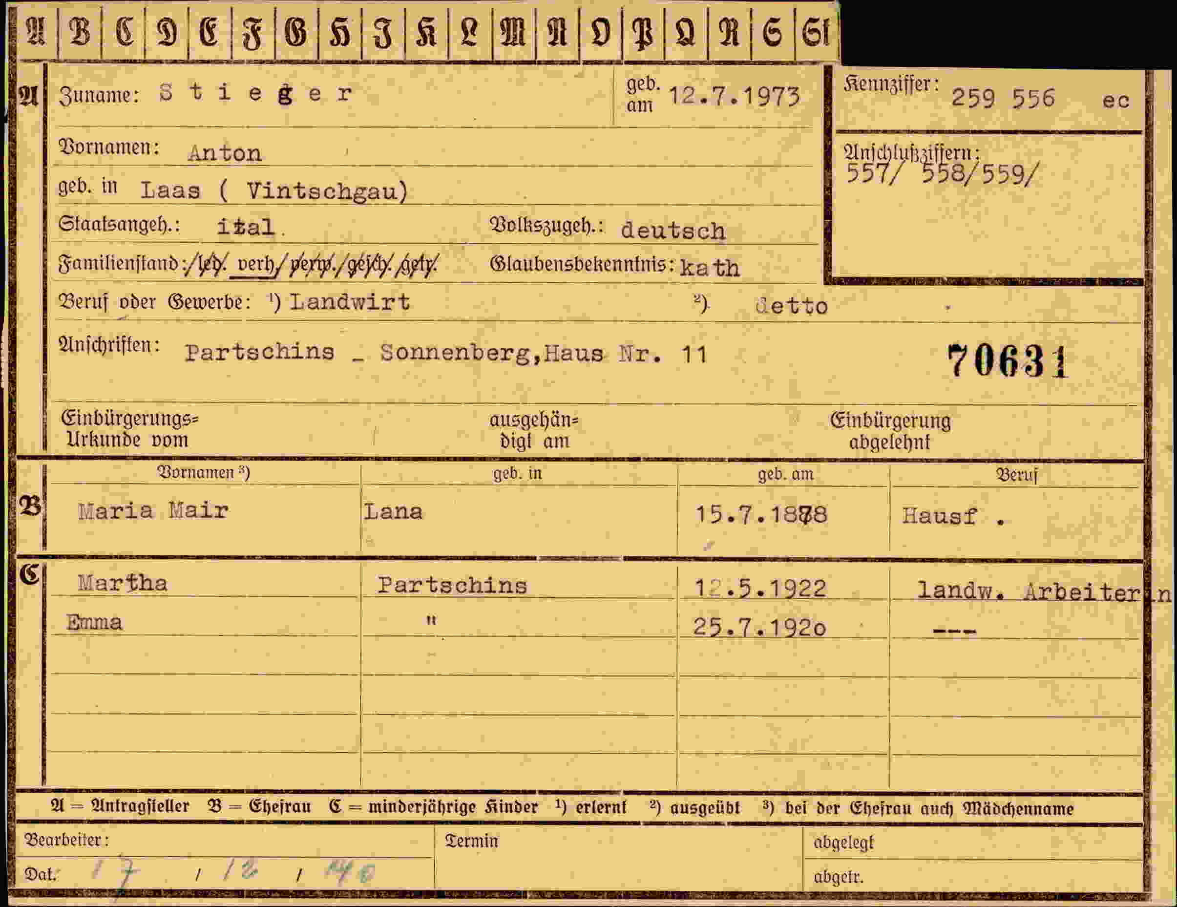 Vorderseite des Dokuments