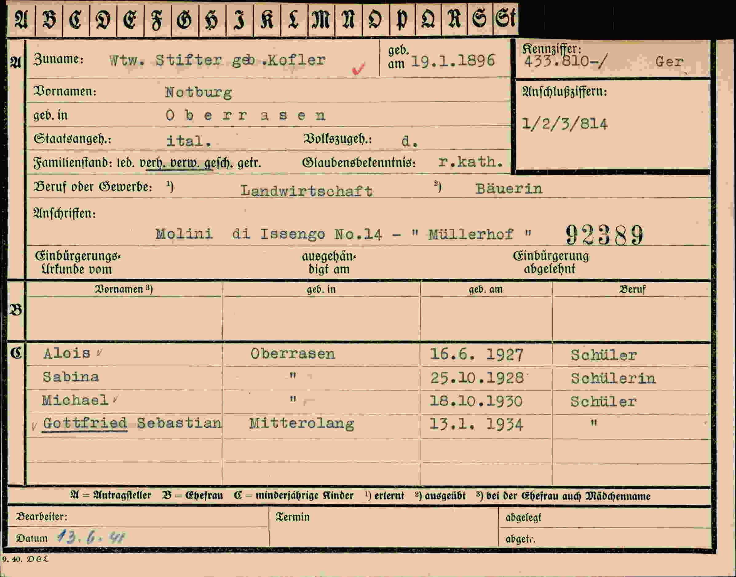 Vorderseite des Dokuments