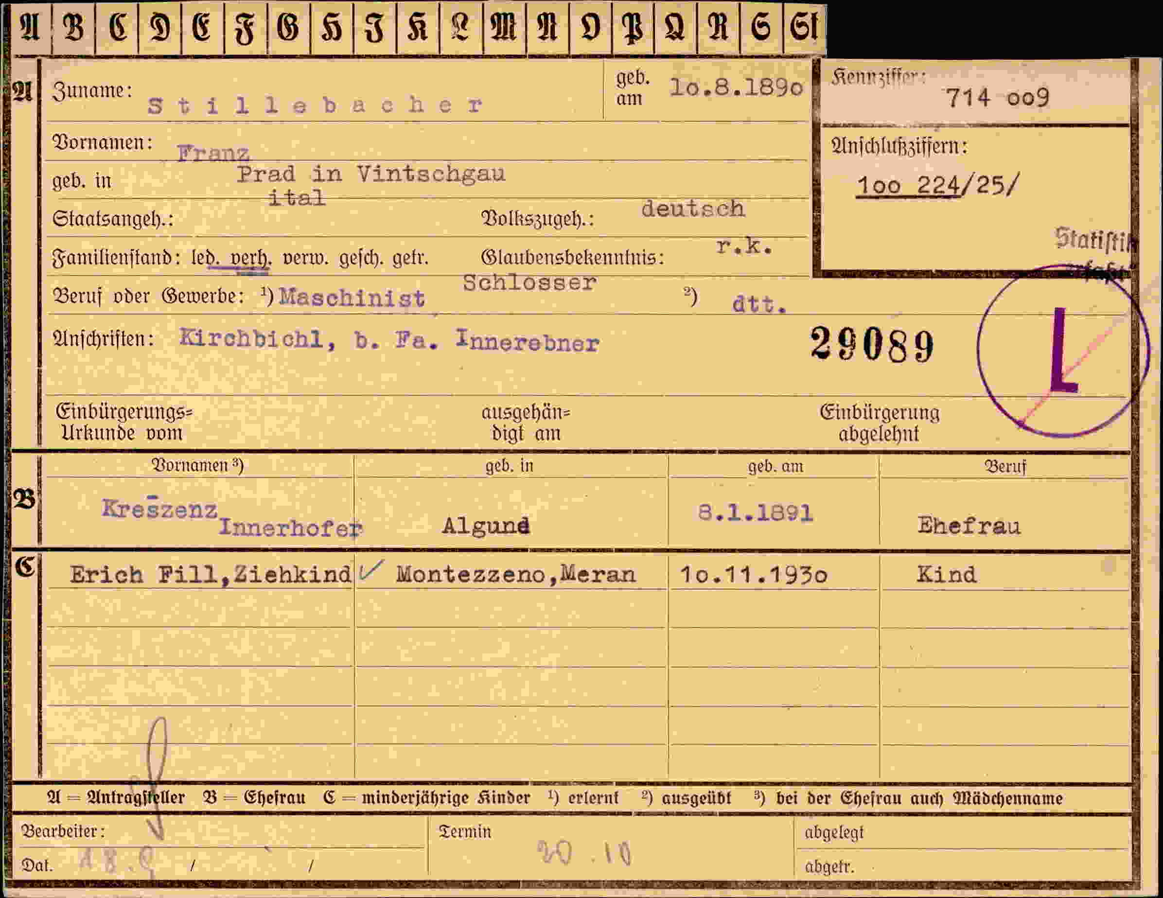 Vorderseite des Dokuments
