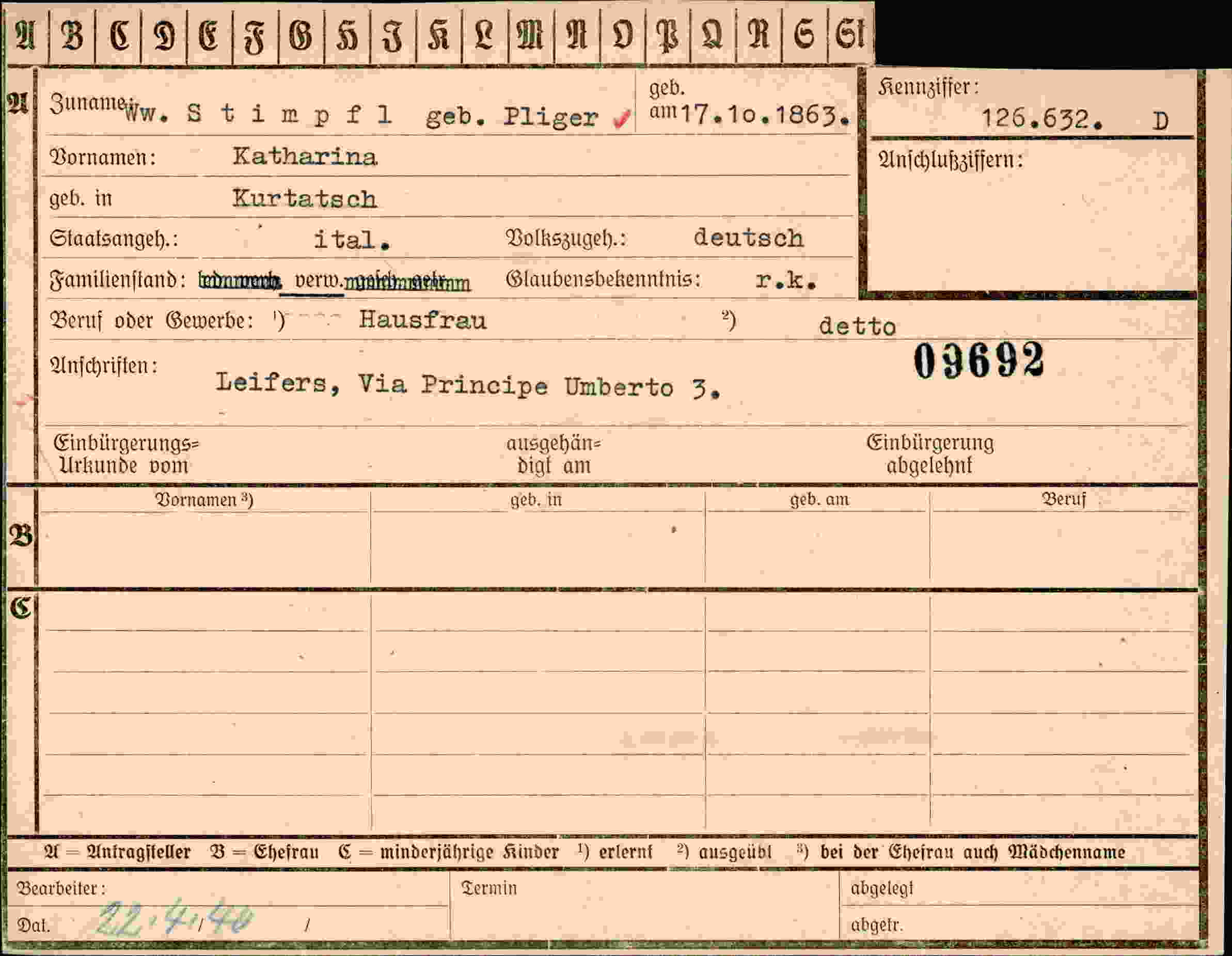 Vorderseite des Dokuments