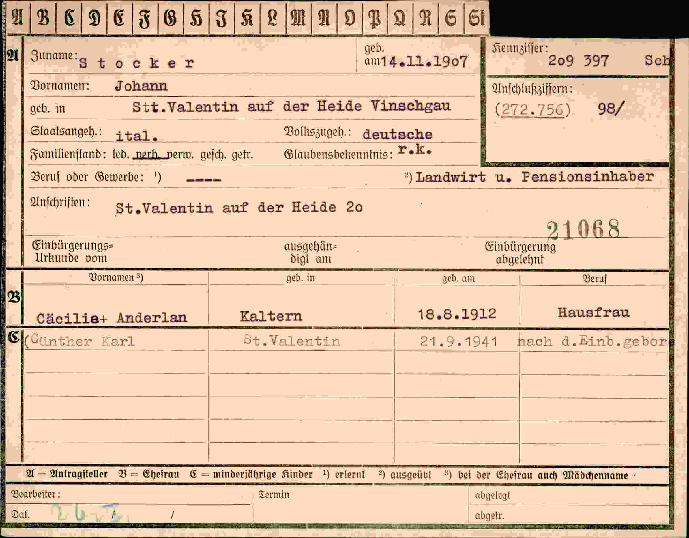Vorderseite des Dokuments