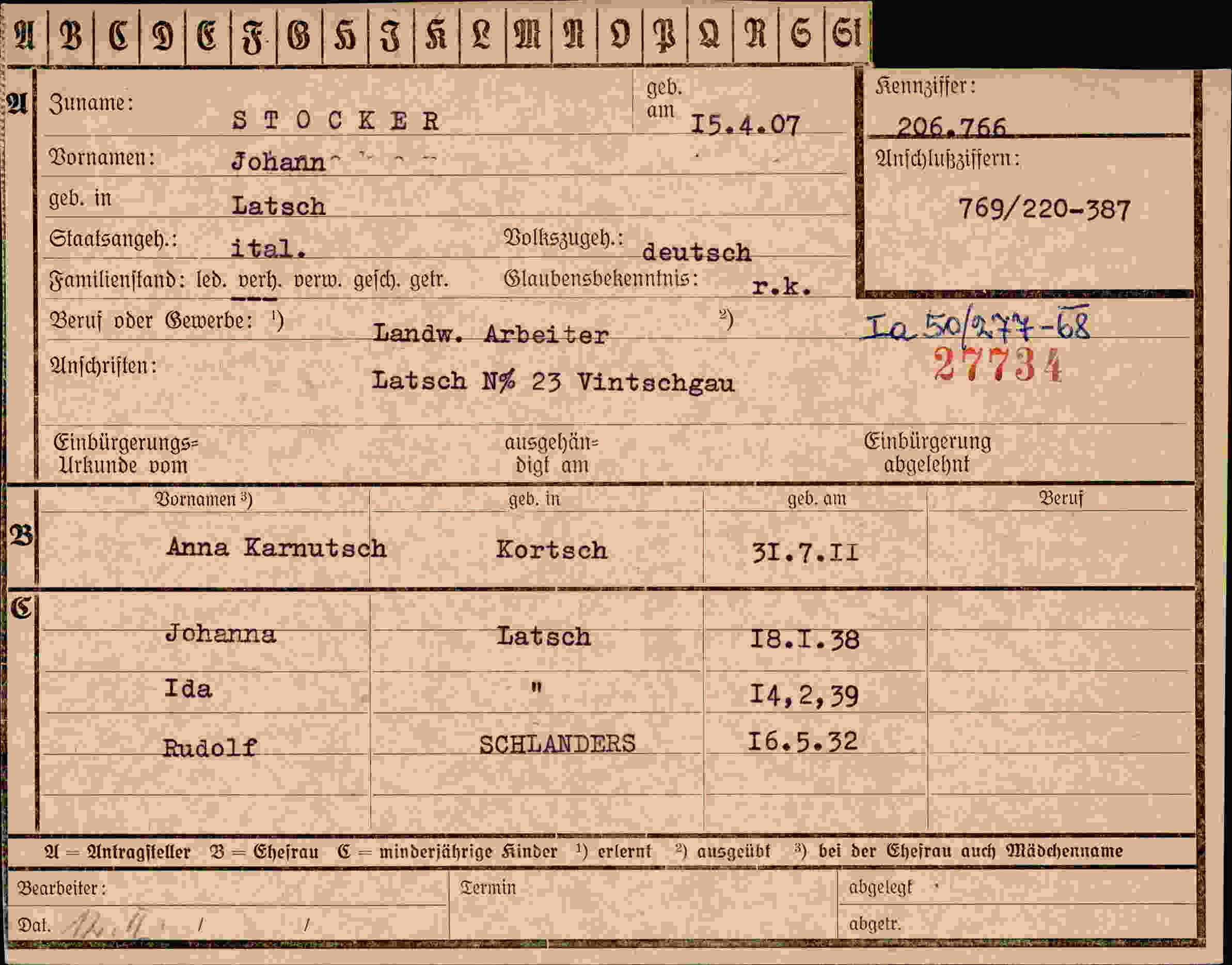 Dokument für Johann Stocker