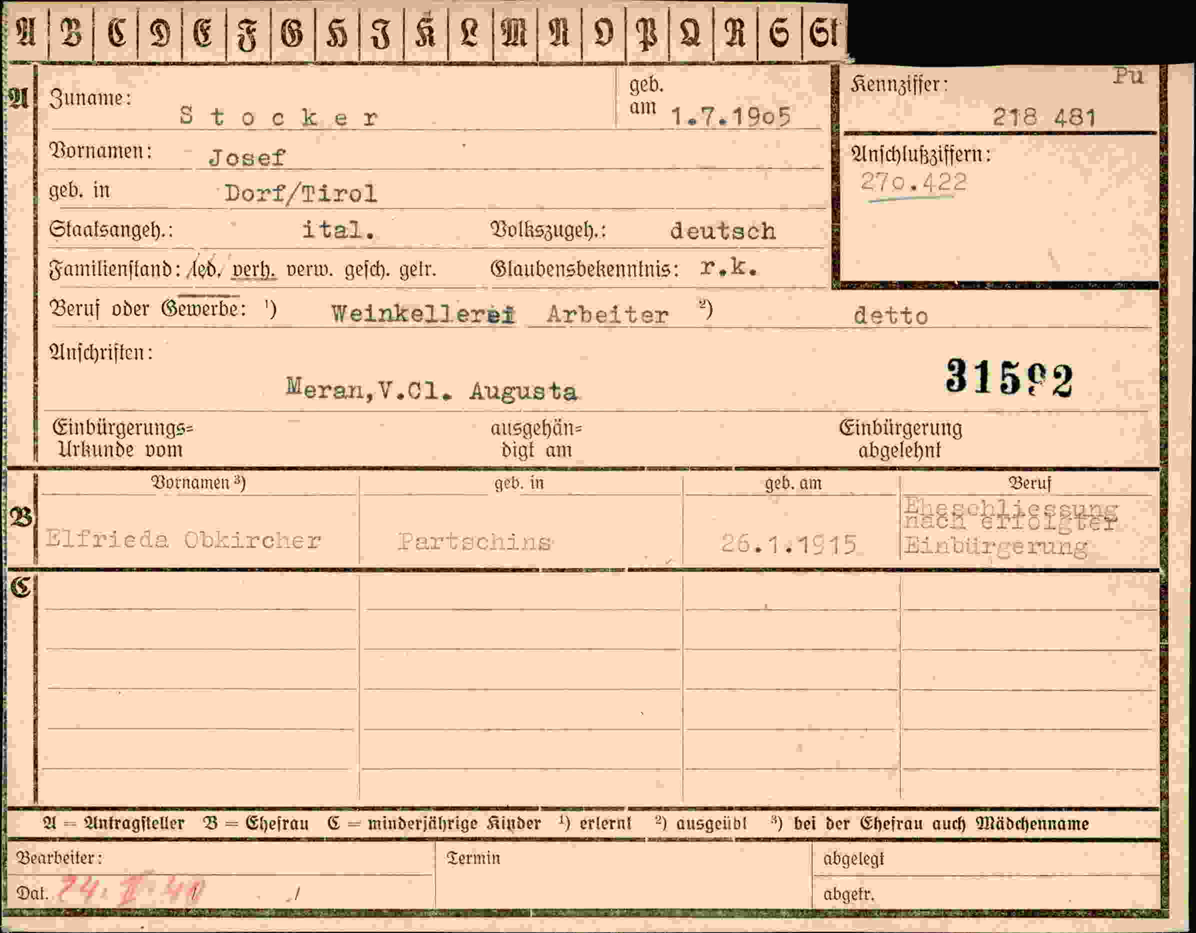 Dokument für Josef Stocker