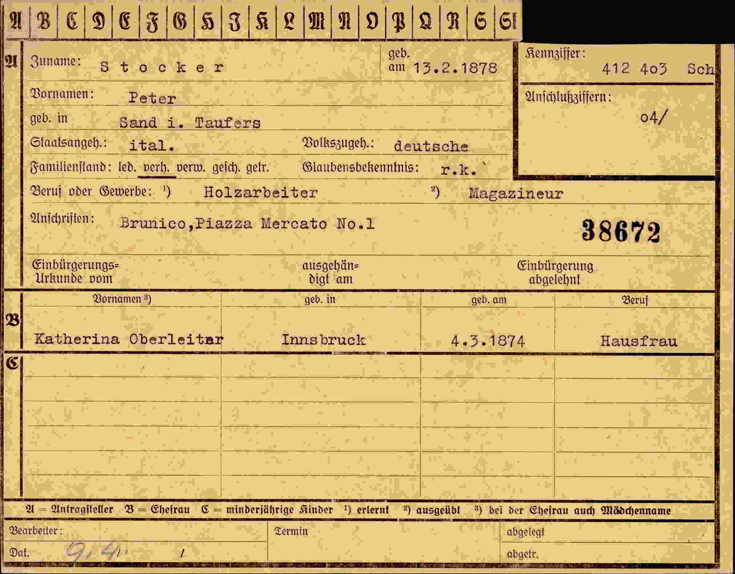 Vorderseite des Dokuments