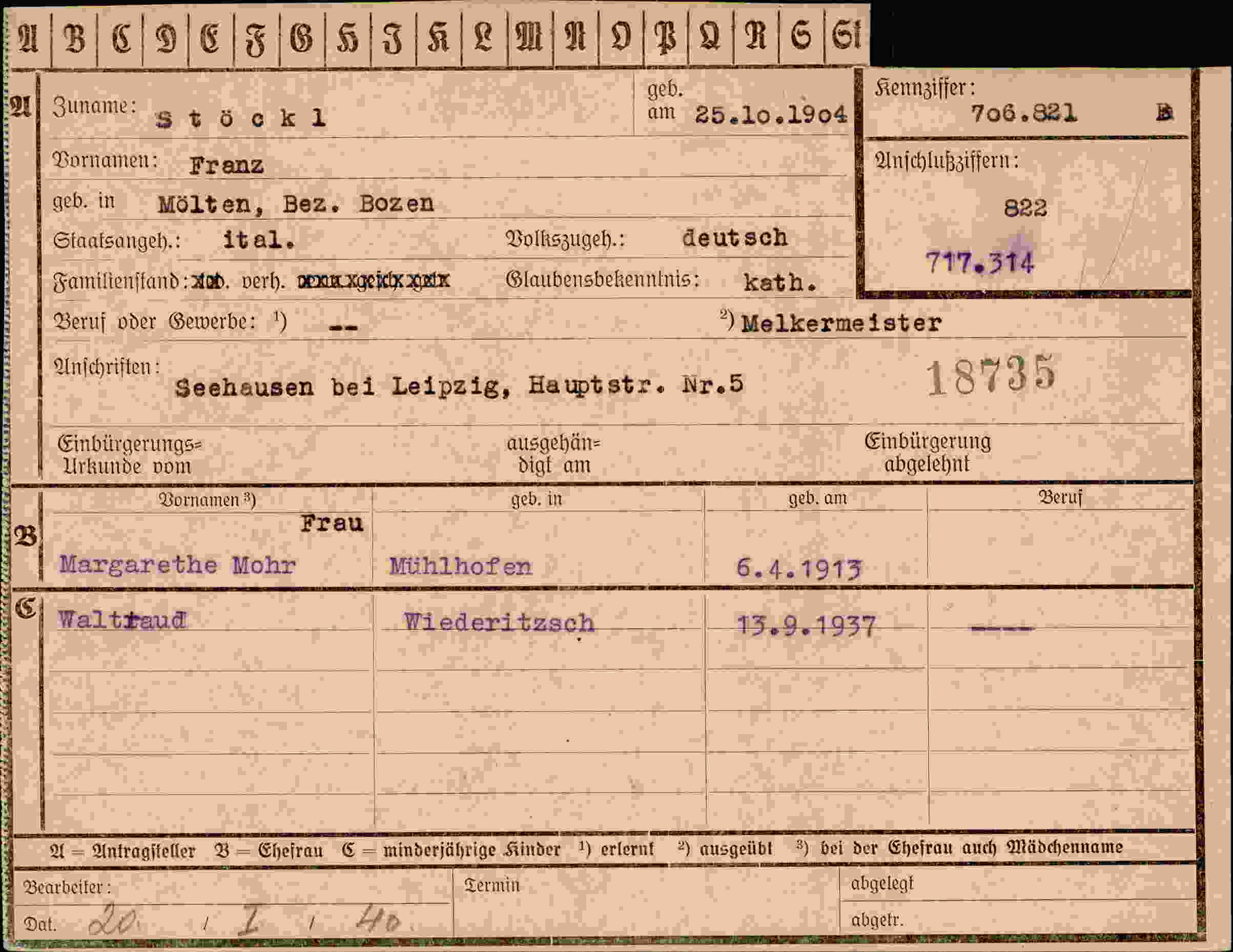 Dokument für Franz Stöckl