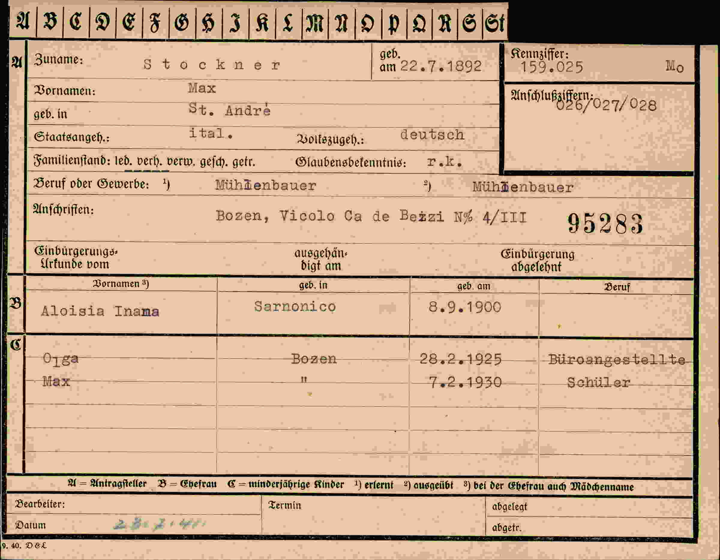 Dokument für Max Stockner