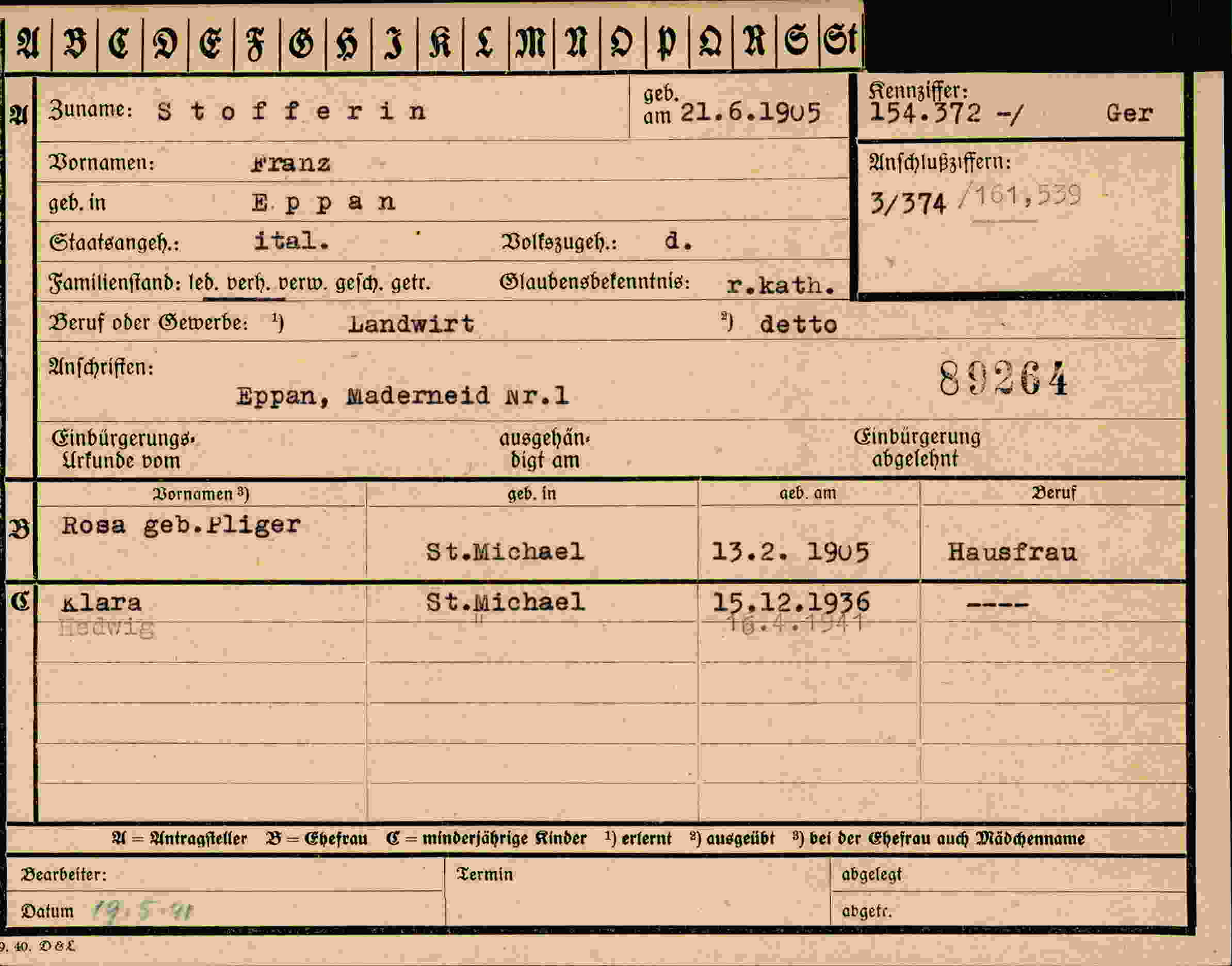 Vorderseite des Dokuments