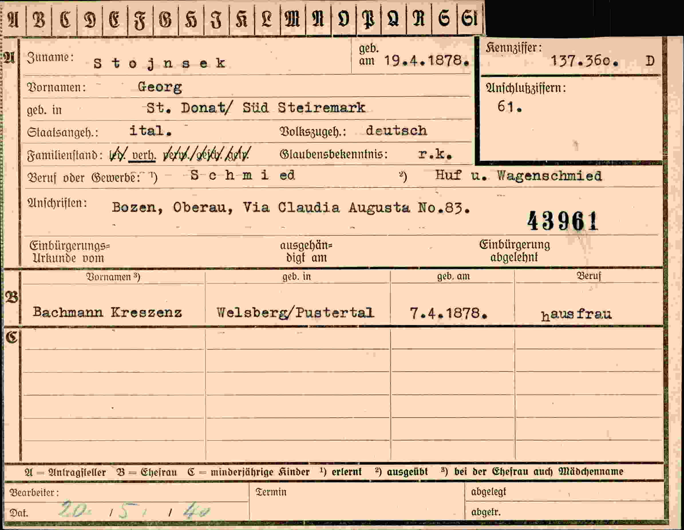 Dokument für Georg Stojnsek