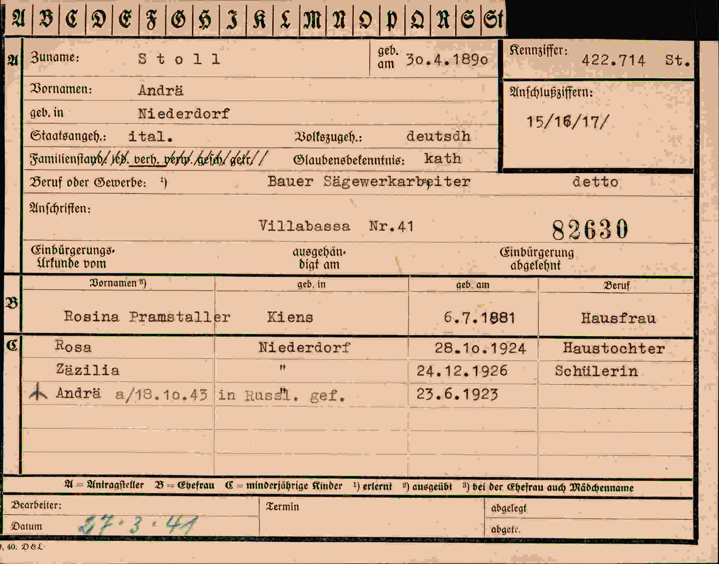 Vorderseite des Dokuments