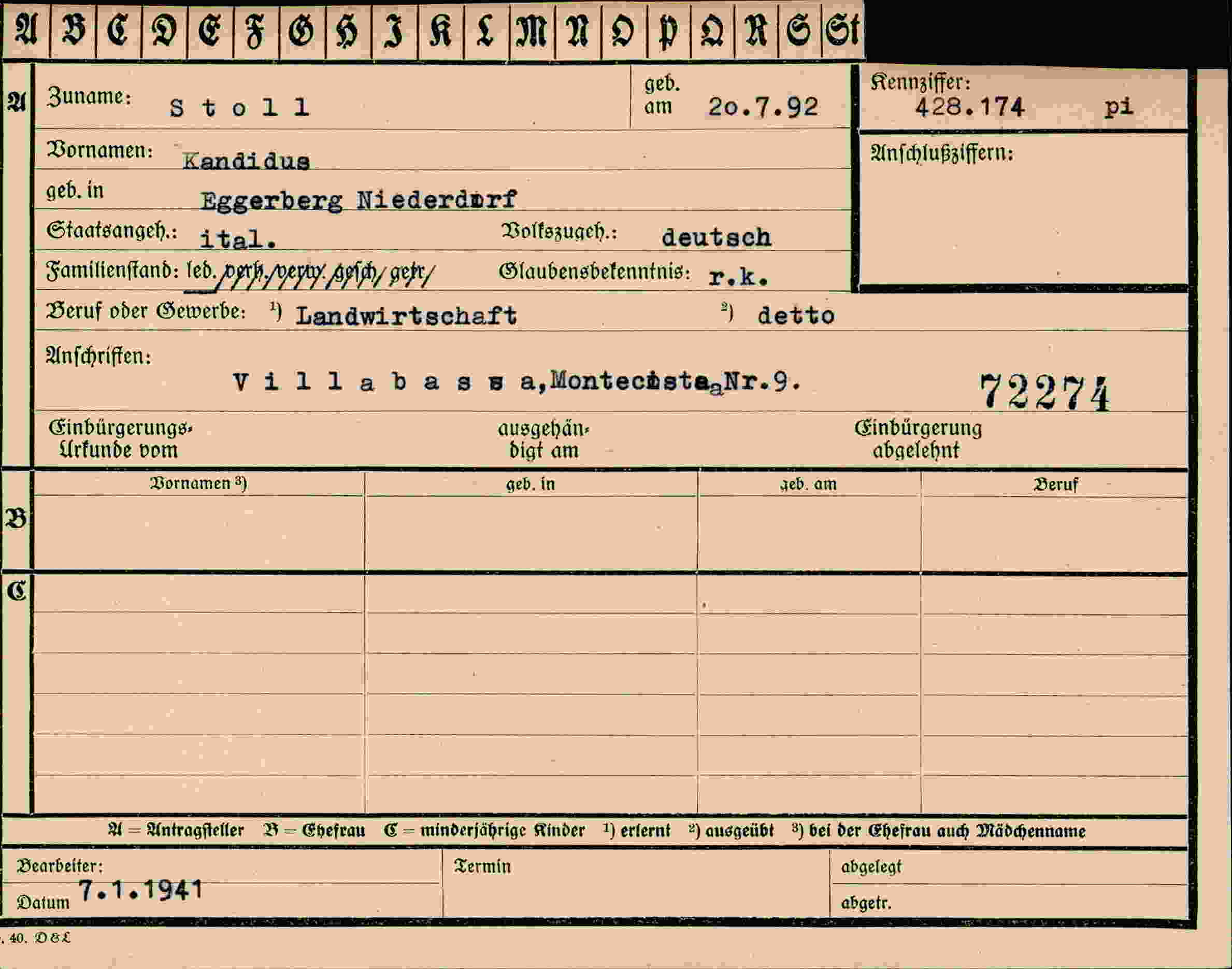 Vorderseite des Dokuments