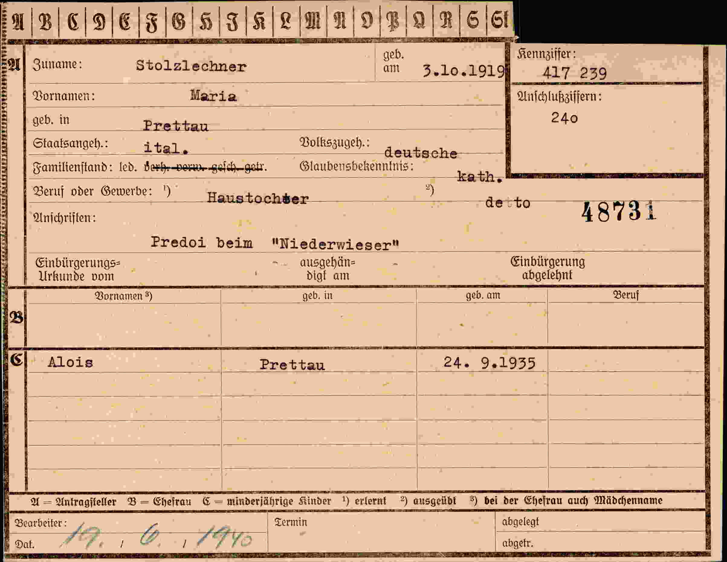 Dokument für Maria Stolzlechner